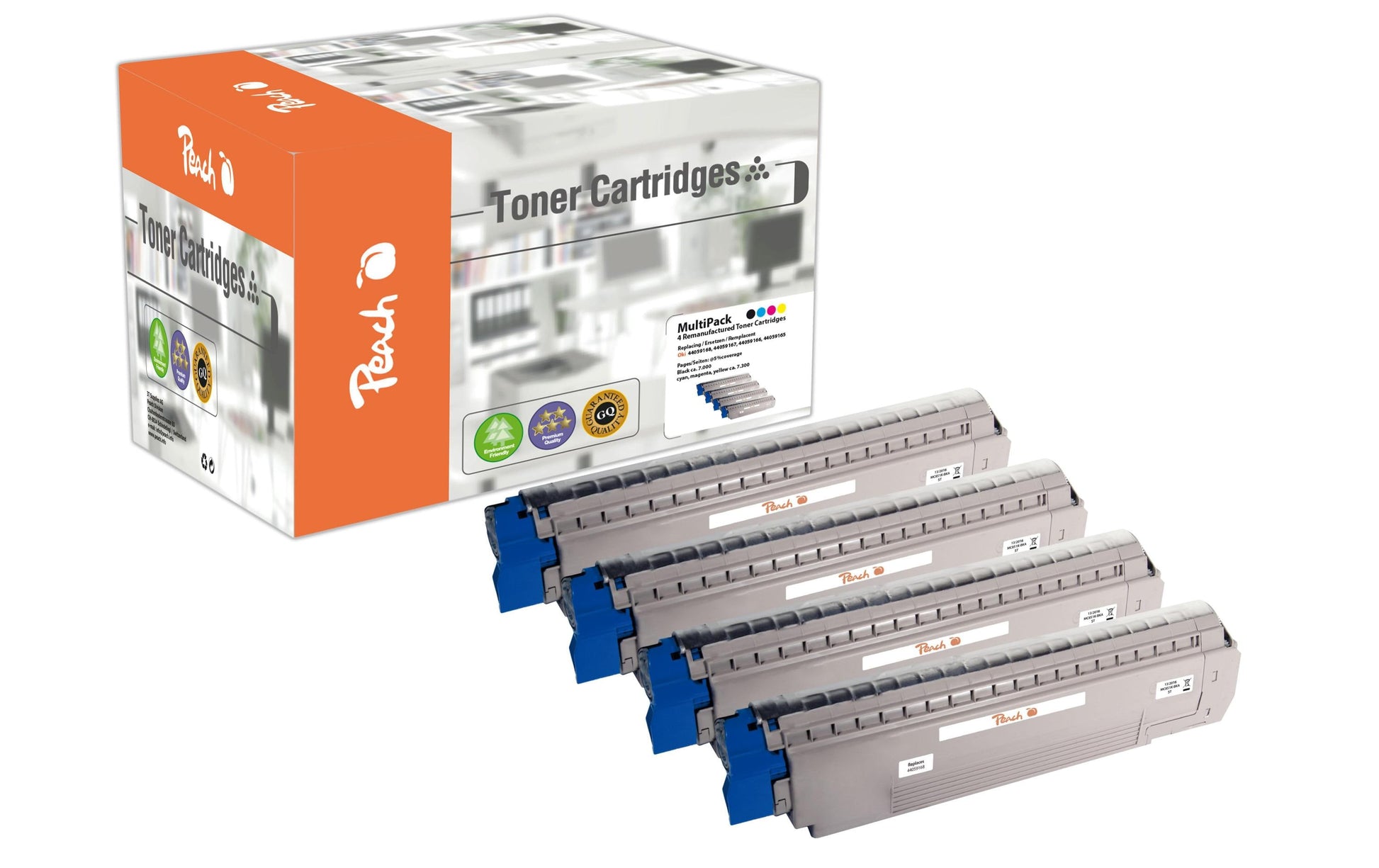 Peach Toner-Multipack 0F111949 – BK/C/M/Y, schwarz 7000, C/M/Y 7300 Seiten – für OKI MC861/MC851/MC862 u. a.