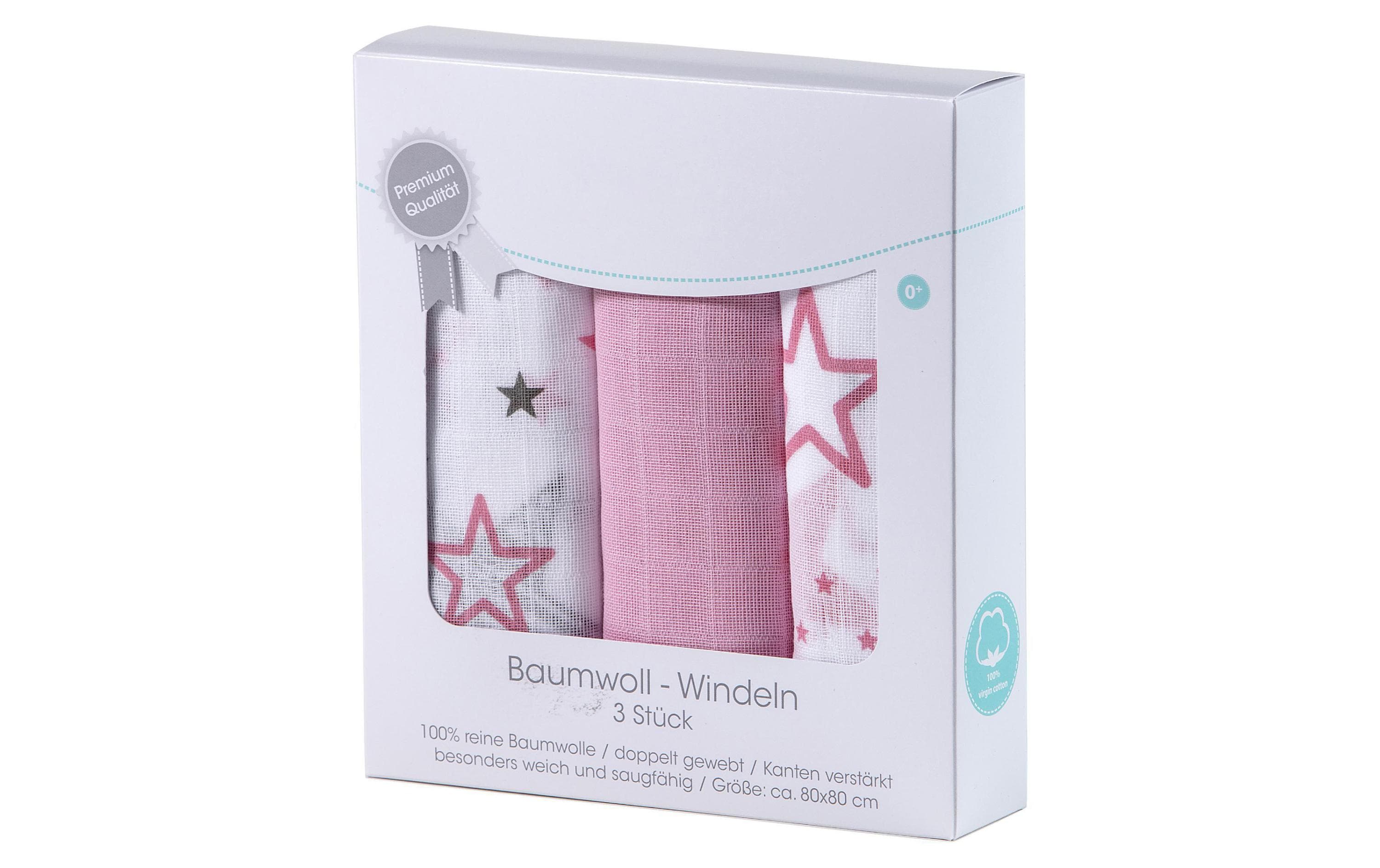 Makian Waschlappen – 80 × 80 cm – 3 Stk – Baumwolle – weiss, rosa