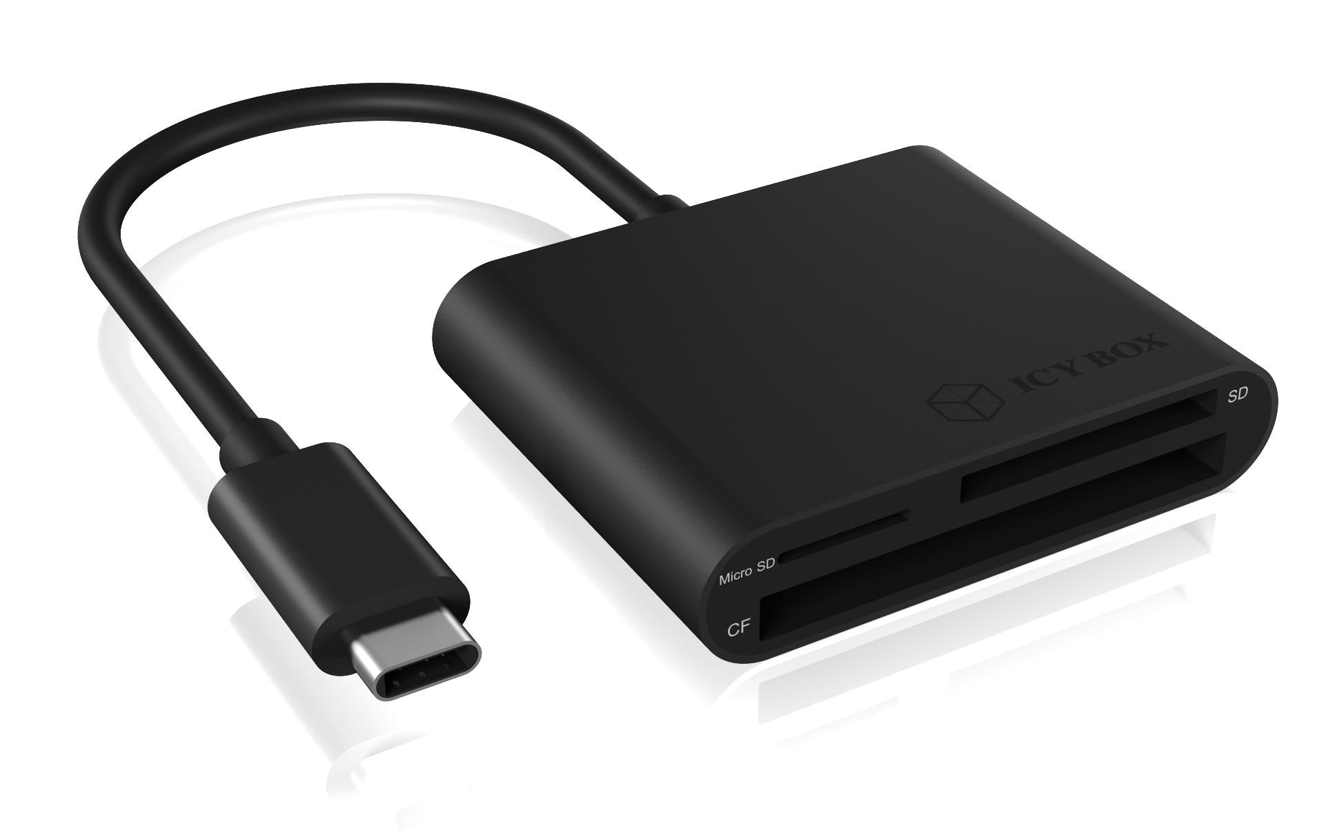 ICY BOX IB-CR301-C3 Kartenleser – CF/SD/microSD, 3 Slots, USB 3.2 Gen 1 (5 Gbit/s, USB-C), Schwarz