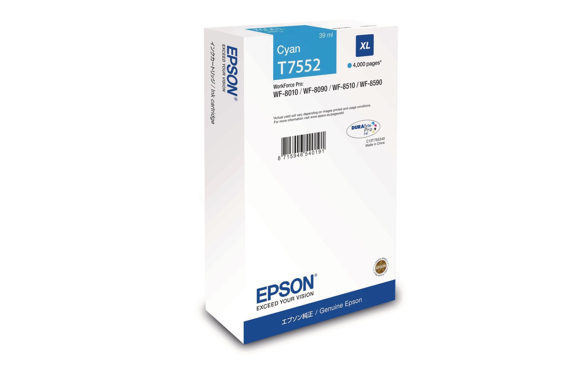 Epson Tintenpatrone T7552, Cyan, 4'000 Seiten – für Inkjetdrucker/Multifunktionsgeräte