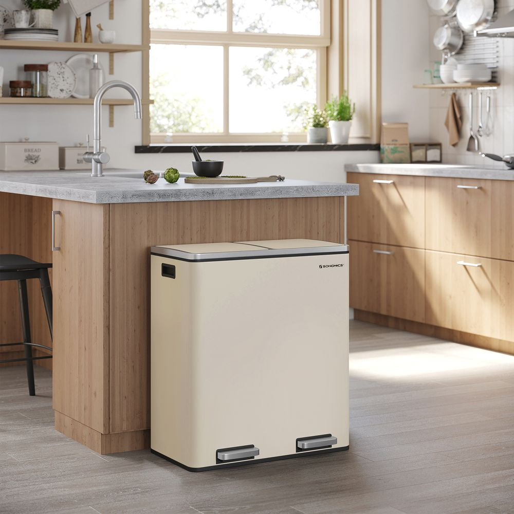 Songmics Systempapierkorb – 30 + 30 l – Stahl, weiss – B × H × T 585 × 360 × 650 mm