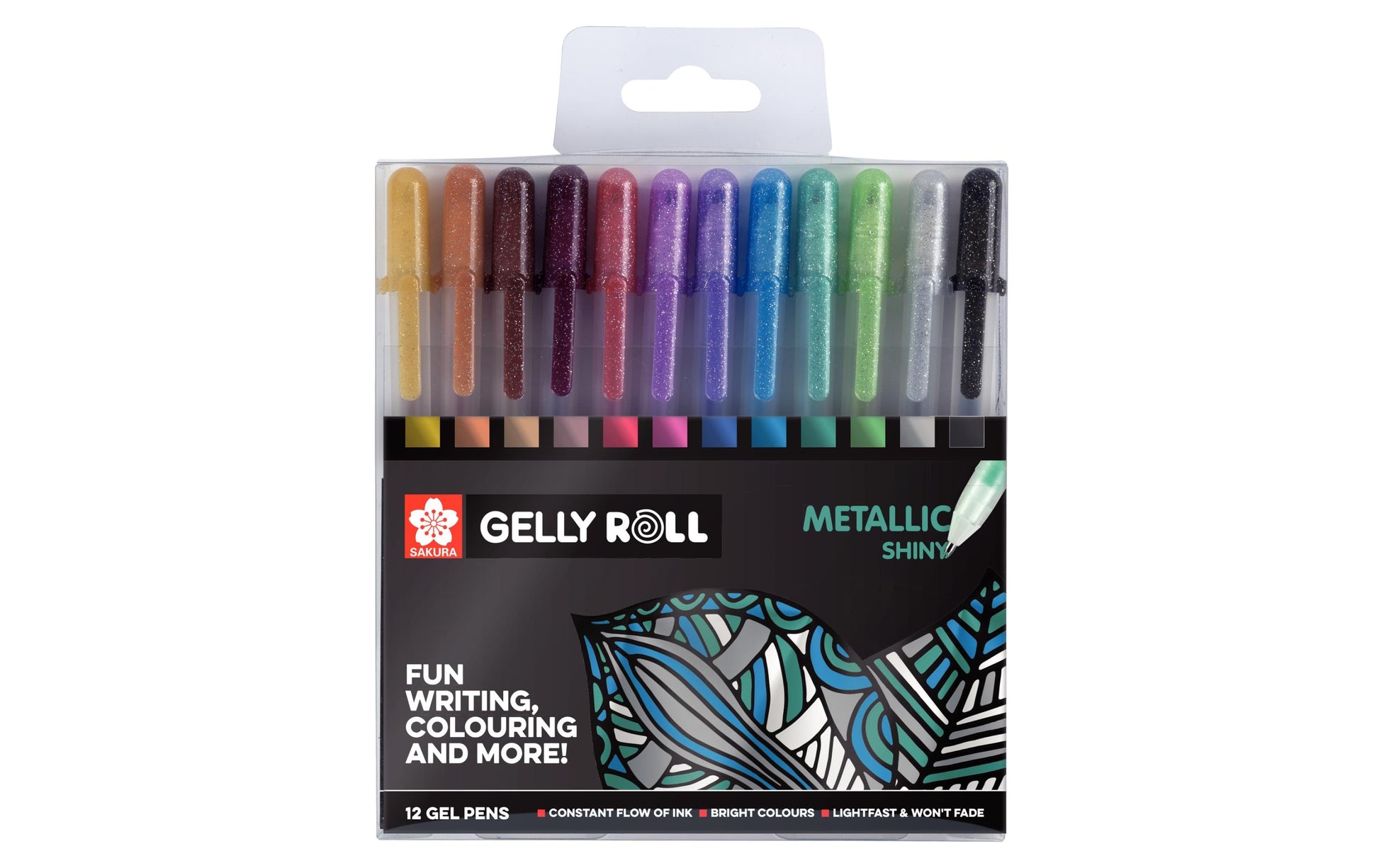 Sakura Gelly Metallic Gelschreiber 12er Set – 12 Farben, 0,5 mm, lichtbeständig, schnelltrocknend, Kappe