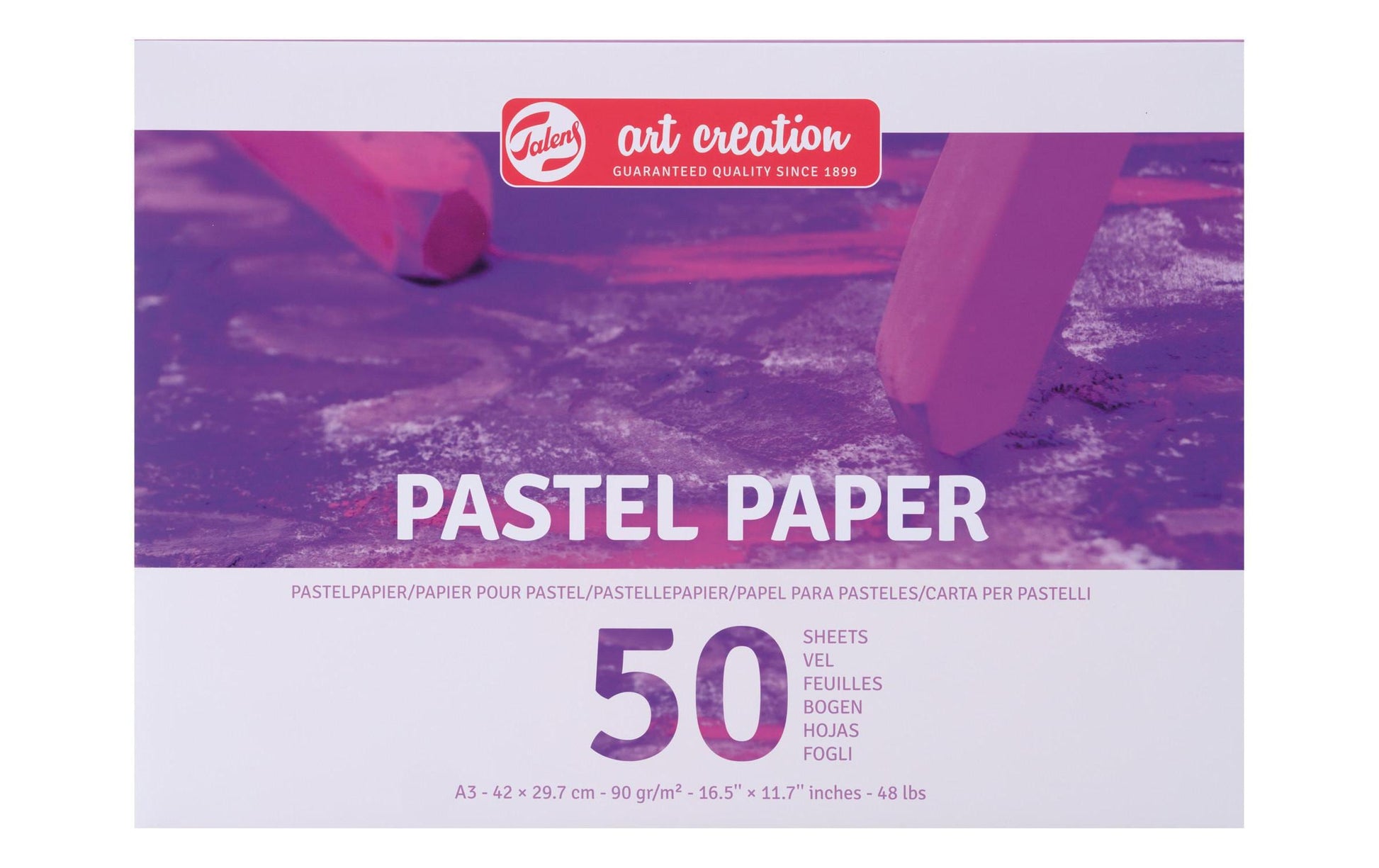 Talens Pastellpapier Zeichenblock – A3, 90 g/m², farbig, geleimt, 50 Blatt
