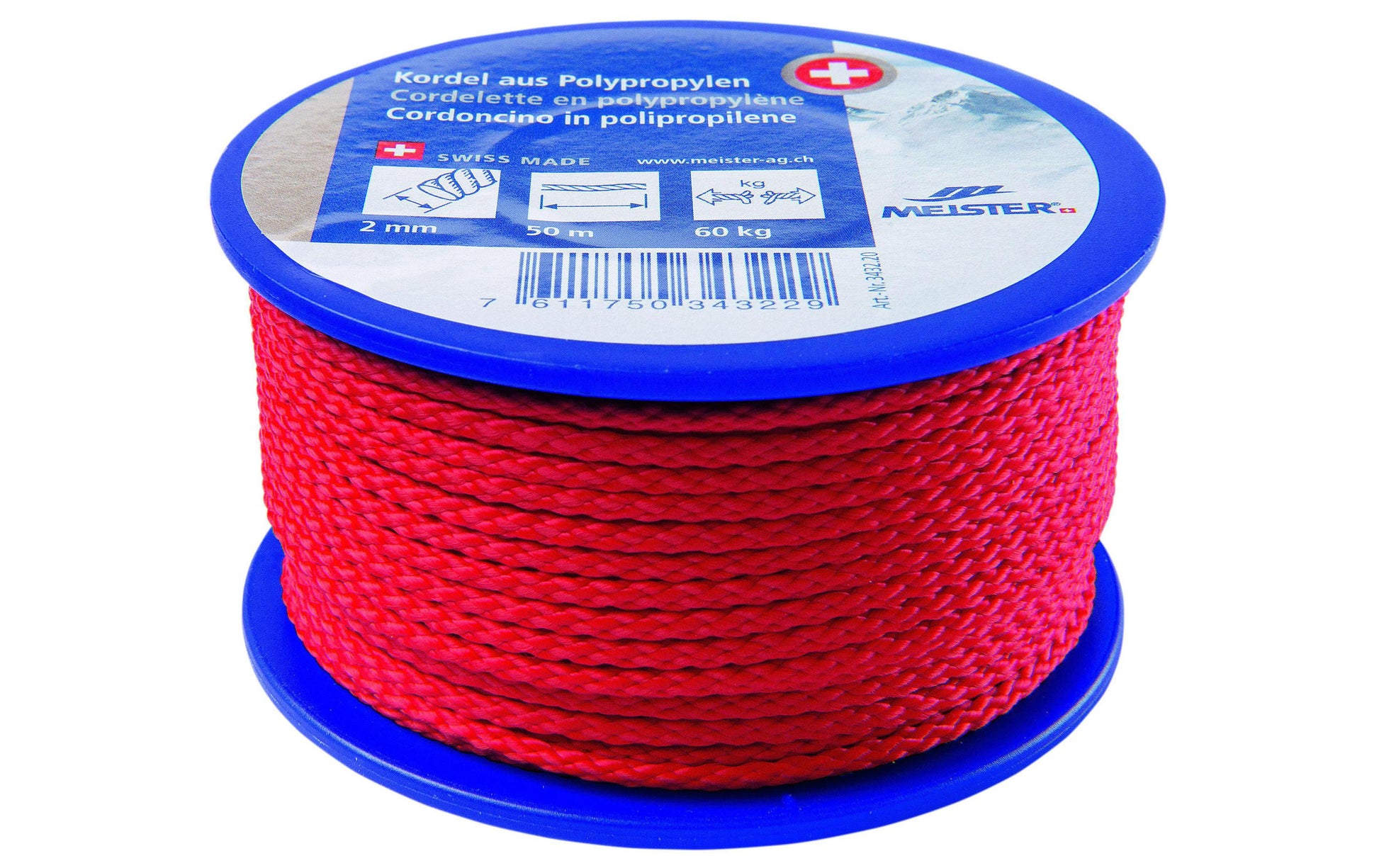 Meister & Cie Polypropylenkordel, Rot Ø 2 mm × 50 m, 60 kg