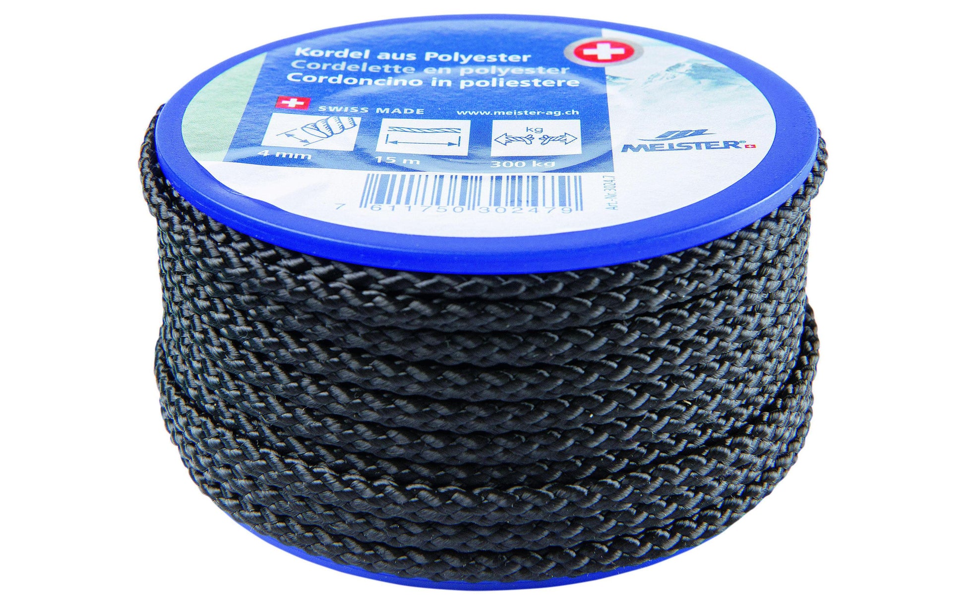 Meister & Cie Meister – Polyesterkordel, Schwarz Ø 4 mm × 15 m, Reisskraft 300 kg