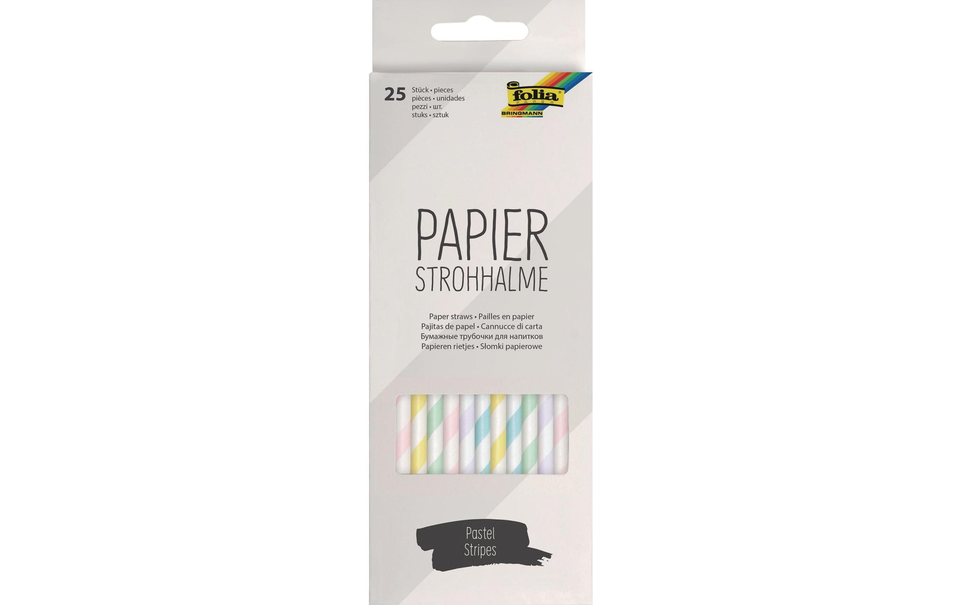 Folia Papierstrohhalme – L 20 cm, Ø 6 mm, mehrfarbig, 25 Stück