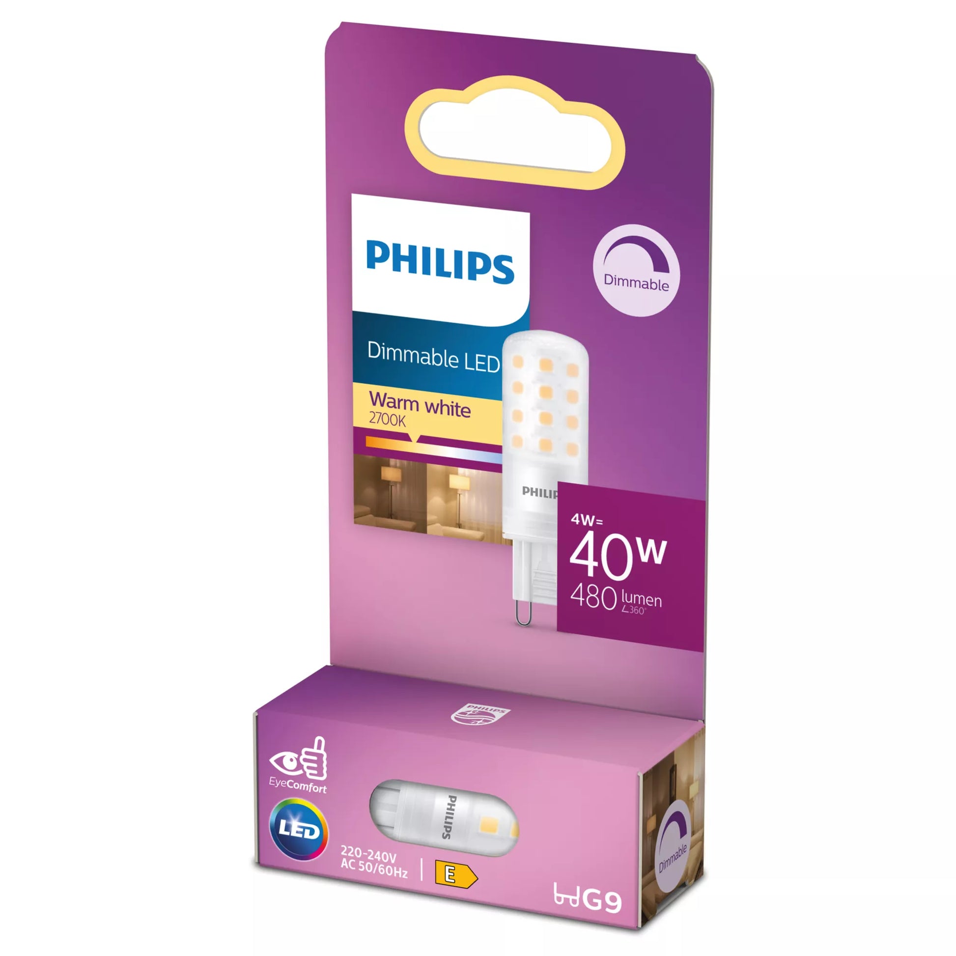Philips by Signify Philips LED-Leuchtmittel G9 Kapsel – Warmweiss 2700 K, 480 lm, 4 W, dimmbar