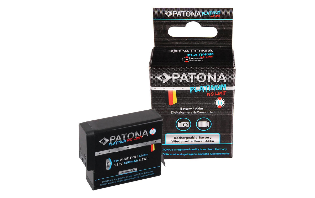 PATONA Platinum Kamera-Akku – 1250 mAh (3,85 V, 4,8 Wh) – für GoPro Hero 5, Hero 6, Hero 7 und andere