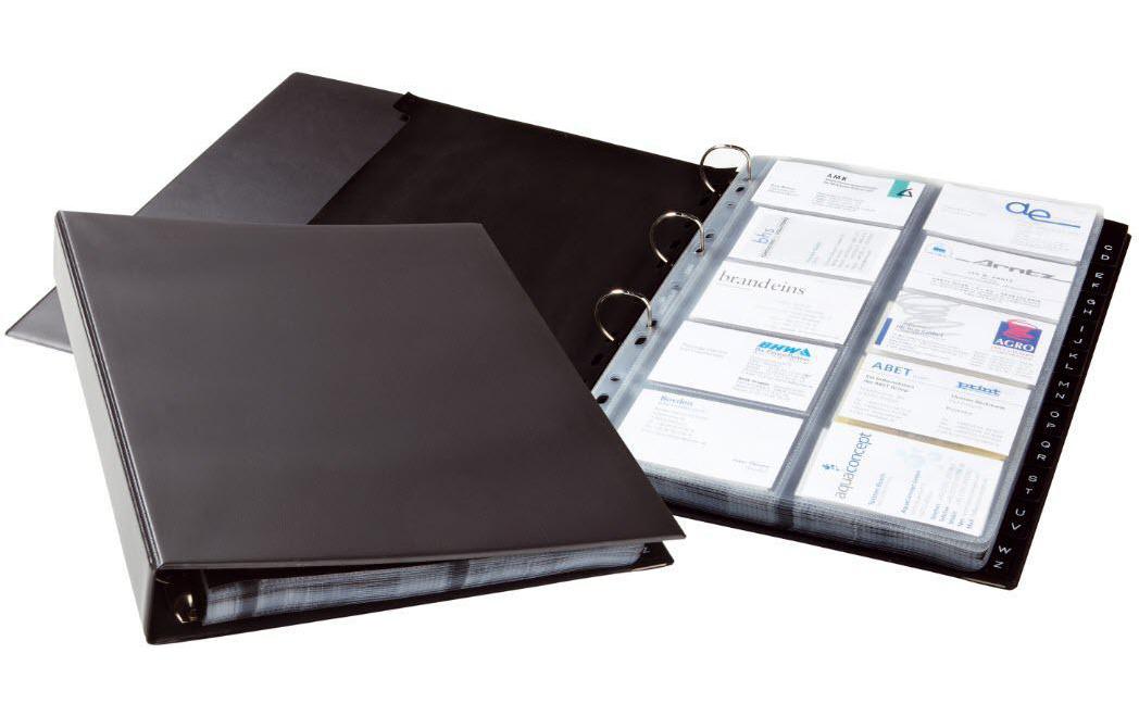 Durable Visitenkartenbuch – 400 Visitenkarten, für 90 × 57 mm, 20 Hüllen, schwarz, Kunststoff