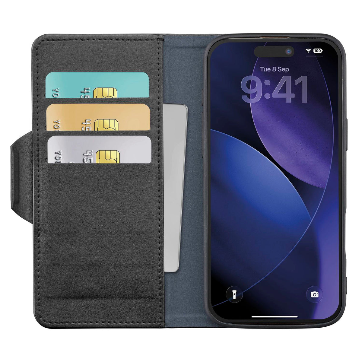 Cellularline Book Agenda Folio – für Apple iPhone 18 Pro Max, mit Ständer, 4 Kartenfächer, PU, Schwarz