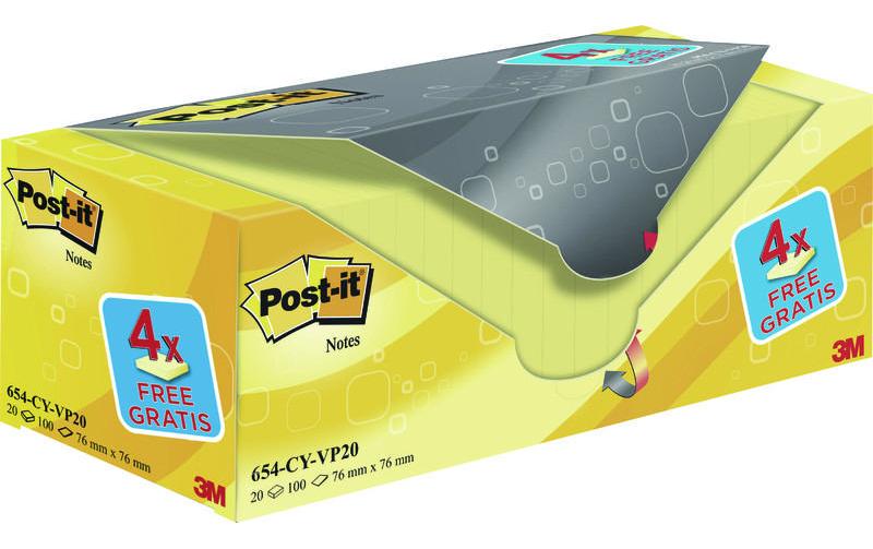 3M Post-it Haftnotizen – 76 × 76 mm – Gelb, 100 Blatt/Block, 20er-Pack