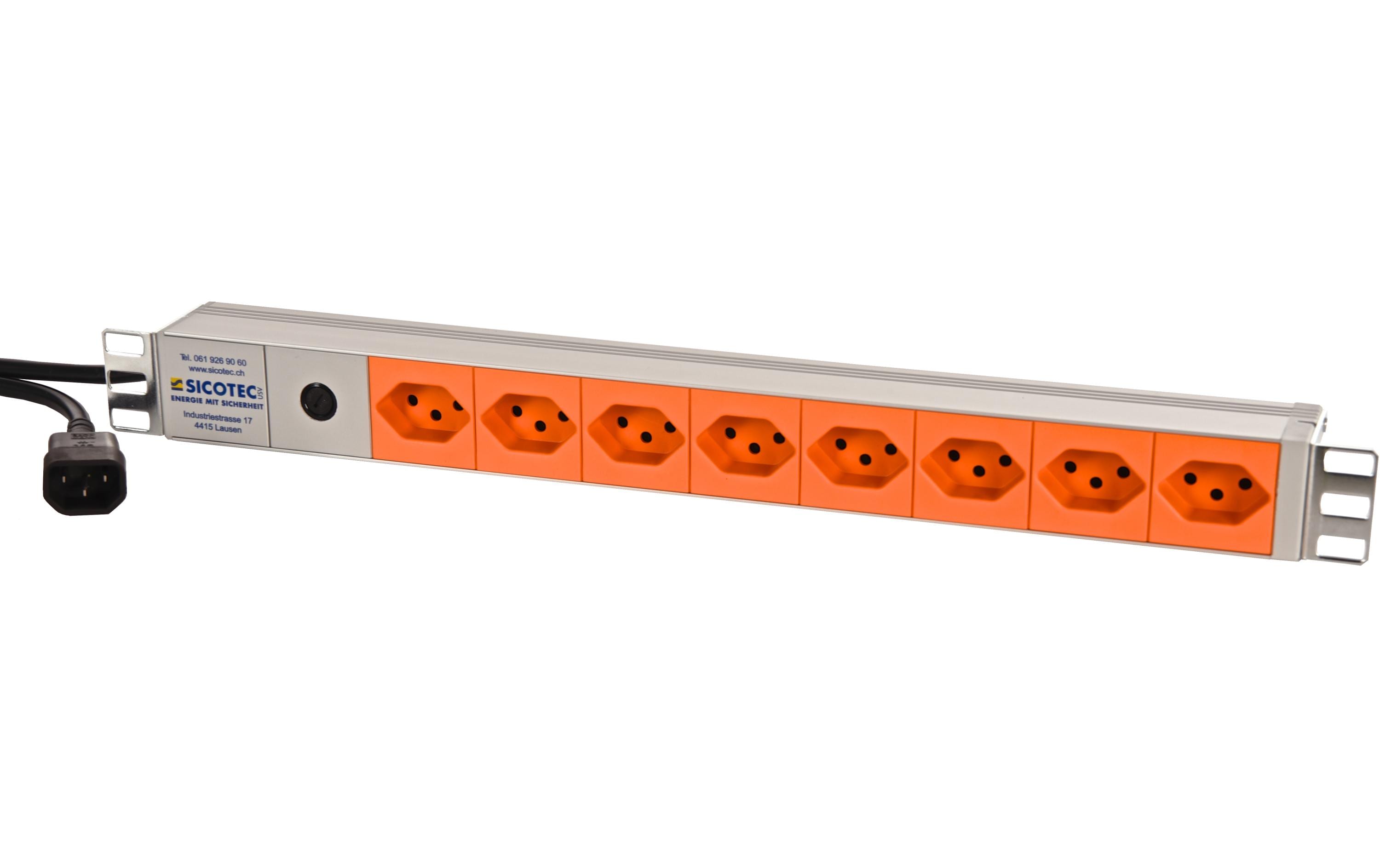 Sicotec AG Sicotec USV Rack-PDU Basic 0U, 8×T13, Eingang C14, 3 m – grau/orange