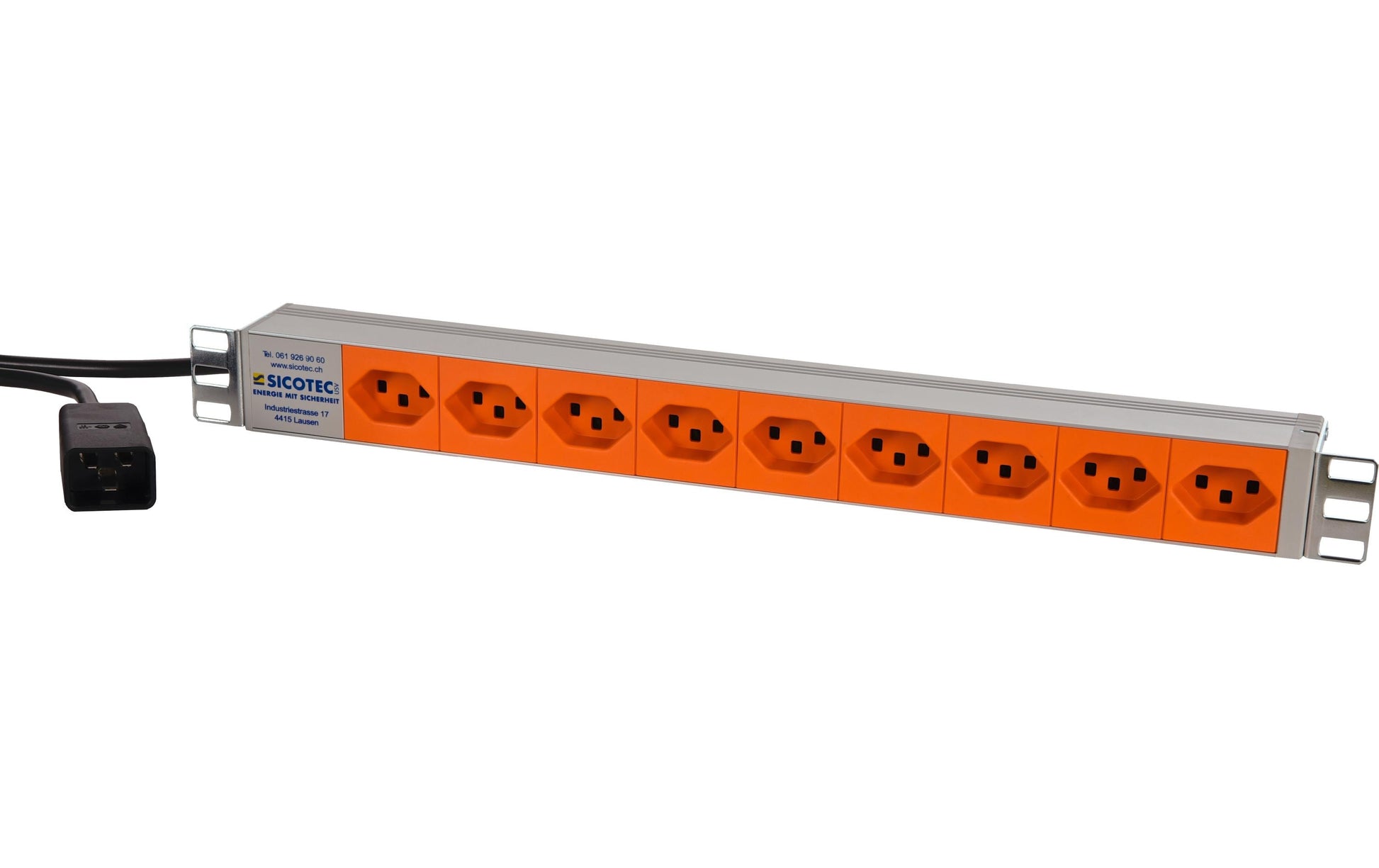Sicotec AG USV Rack-PDU – Basic, 19" 1U, 9×T23, Eingang C20, 3 m – grau/orange