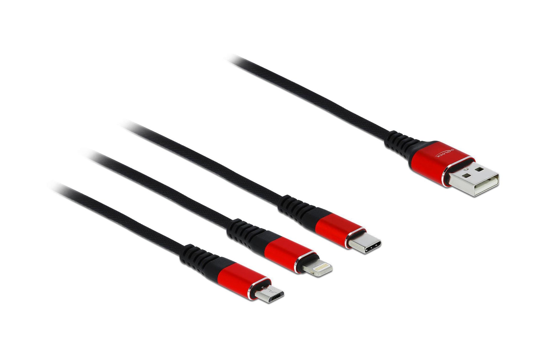 DeLOCK Multi-Kabel – 3-in-1 USB-A auf USB-C/Micro-USB/Lightning 0,3 m, geflochten – für iPhone/Android
