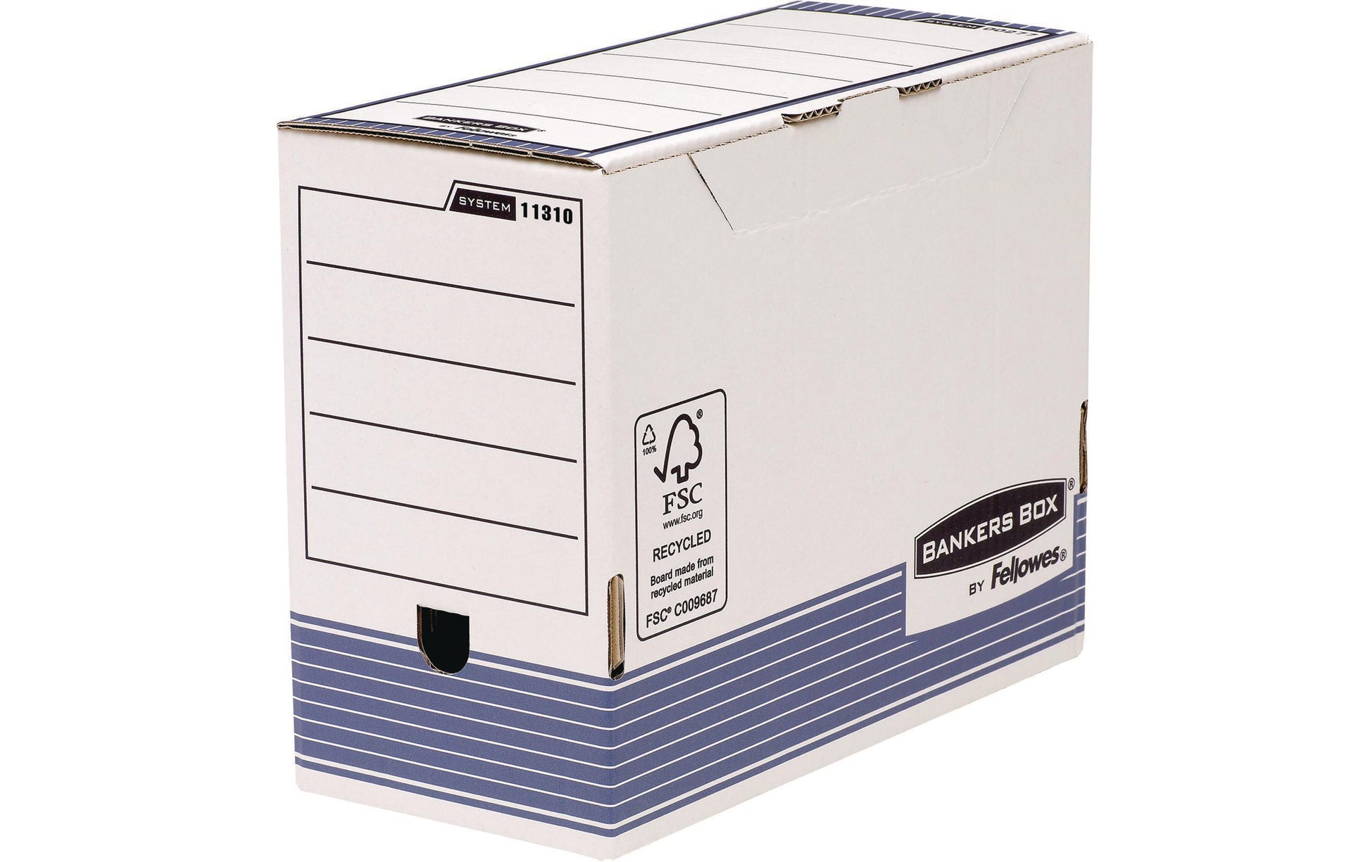 Fellowes Archivschachtel – für A4, B 143 × H 249 × T 330 mm, mit Fingerloch, Druckknopf, Blau/Weiss, 10 Stück