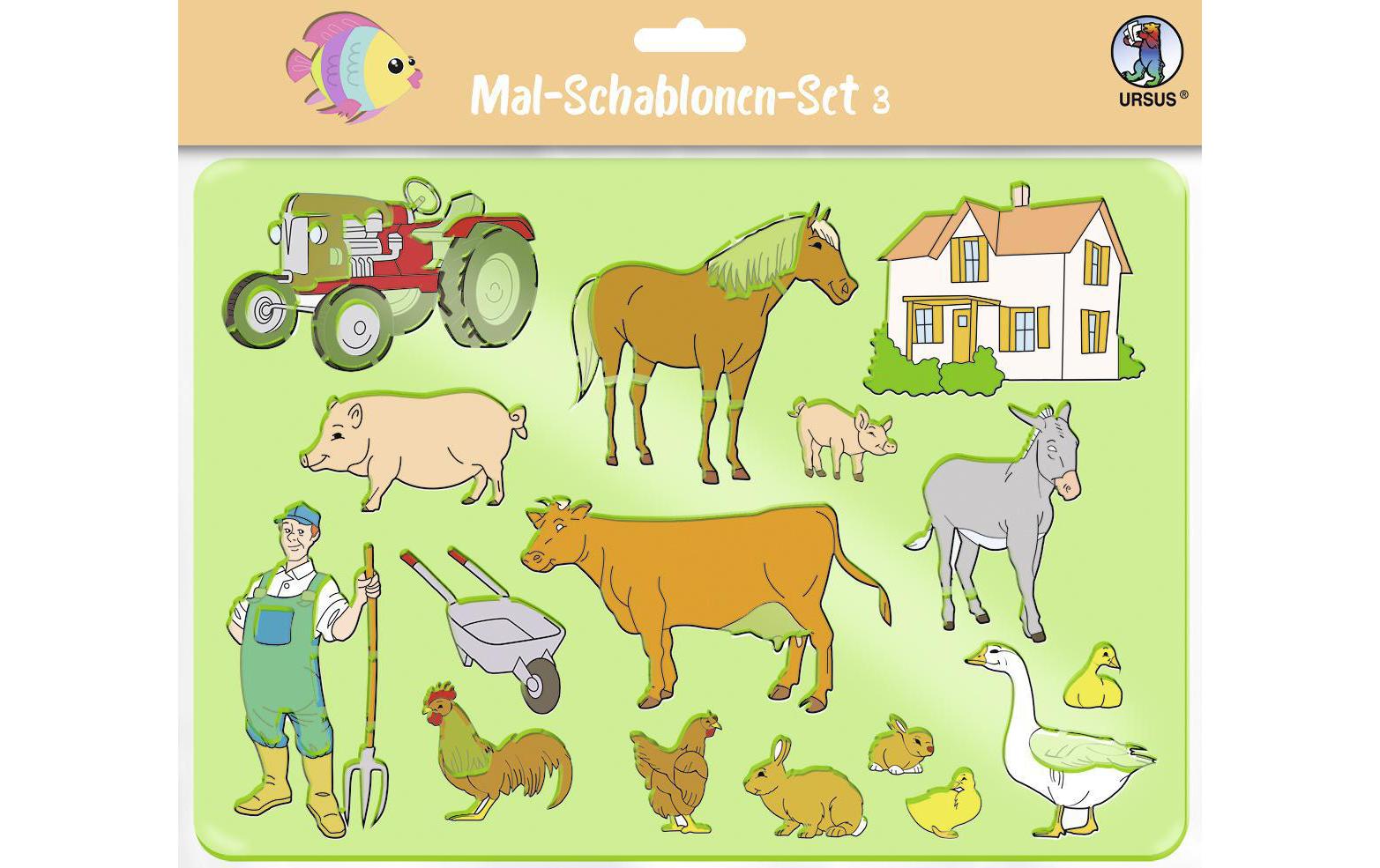 URSUS Malschablonen-Set, Tiere, 18,9 × 26,8 cm, Mehrfarbig