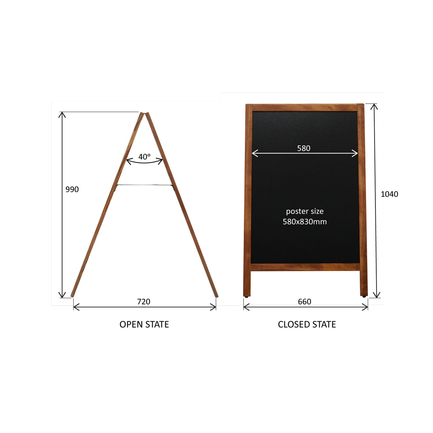 Europel Kundenstopper – 660 × 1'040 mm – Melamin, Kiefernholzrahmen – doppelseitig, für Kreidemarker