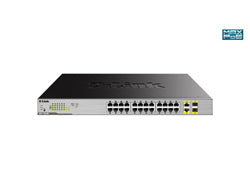 D-Link DGS-1026MP – Unmanaged Switch – 24× 1G, 2× SFP (Combo), PoE+, PoE-Budget 370 W, 19", 1U
