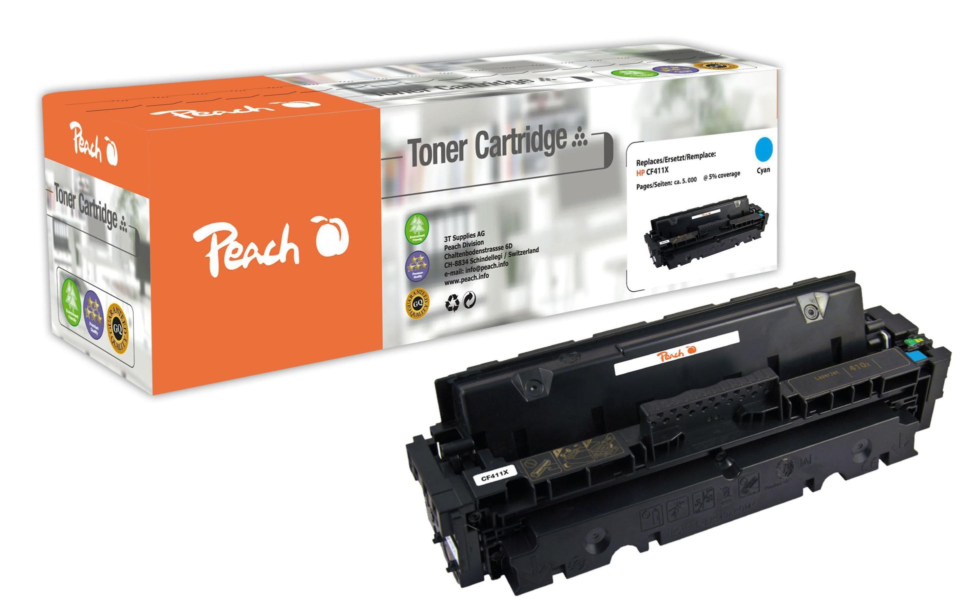 Peach 410X (CF411X) Cyan Toner – Kompatibel – 5'000 Seiten – für HP Color LaserJet Pro M452/M452dn/M452dw