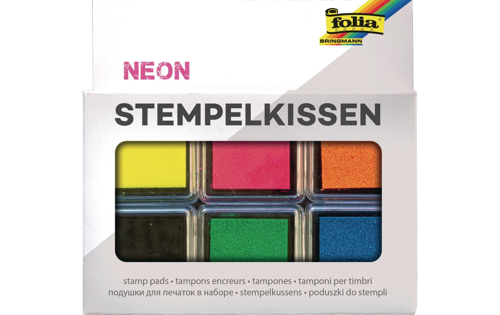 Folia Stempelkissen – 6er-Set, Kunststoff, 24 × 24 mm, farbig sortiert