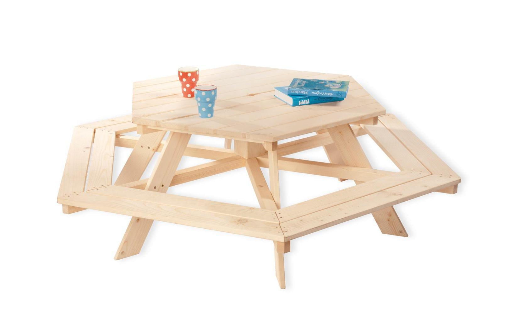 Pinolino Kinderträume Bistro-Set mit 6 Stühlen – hellbraun – Holz – Tisch 162 × 162 × 50 cm – für den Innenbereich