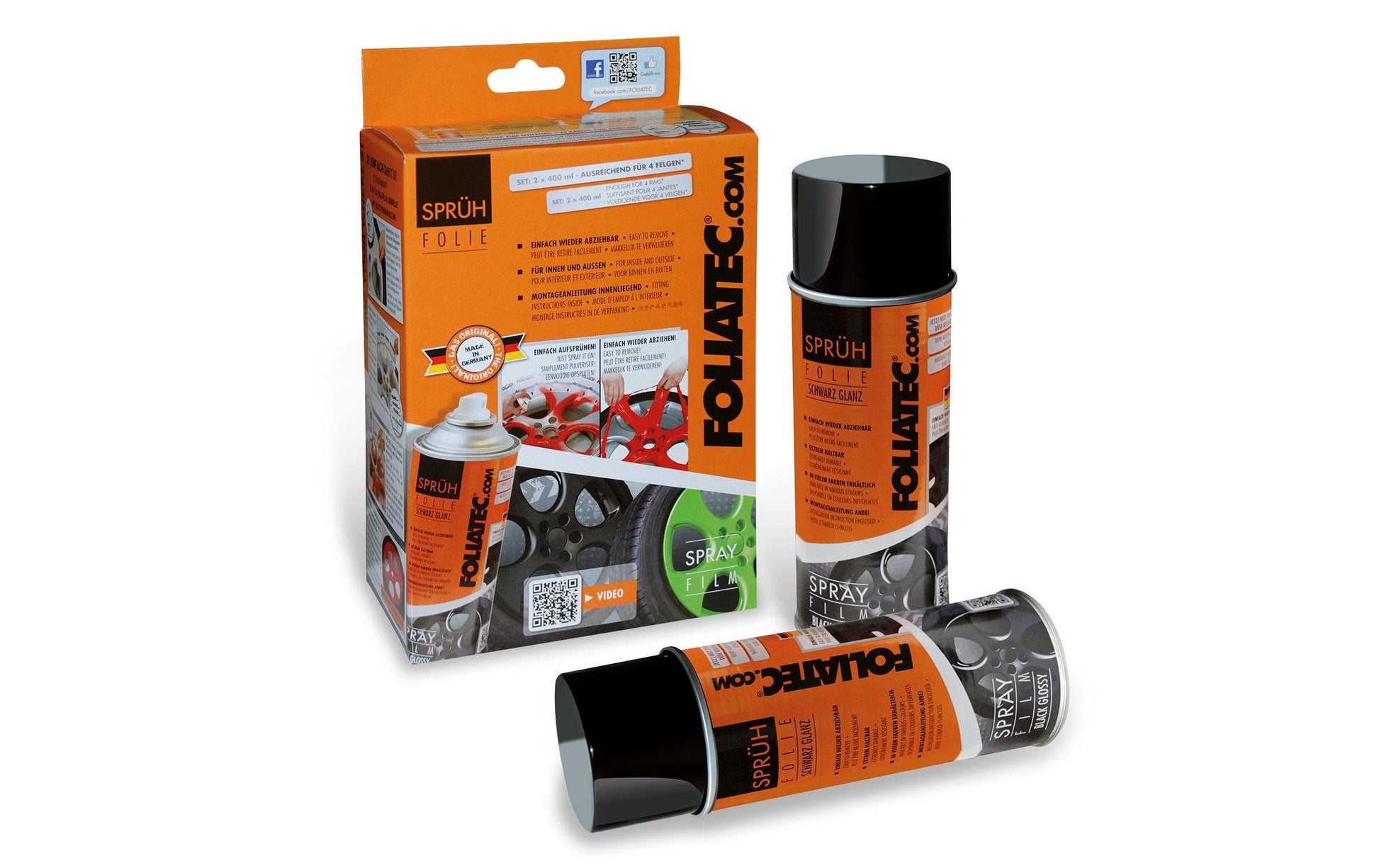 FOLIATEC Sprühfolie – Schwarz, matt – 2er-Pack 2×400 ml (800 ml) – für Aluminium, Metall, Kunststoff