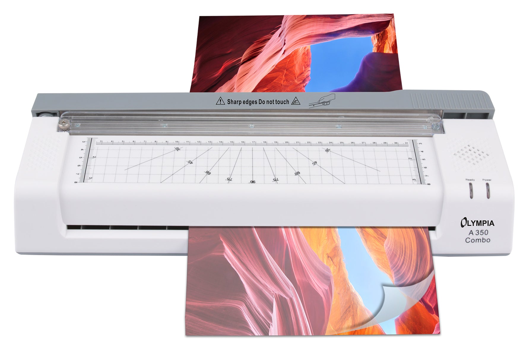 Olympia A 350 Combo Laminiergerät A3 – 2-Rollen, 125 µm, Kaltlamination, Aufheizzeit 5 Min., 250 mm/min, Weiss