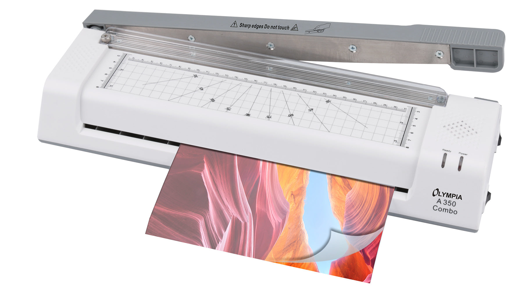 Olympia A 350 Combo Laminiergerät A3 – 2-Rollen, 125 µm, Kaltlamination, Aufheizzeit 5 Min., 250 mm/min, Weiss
