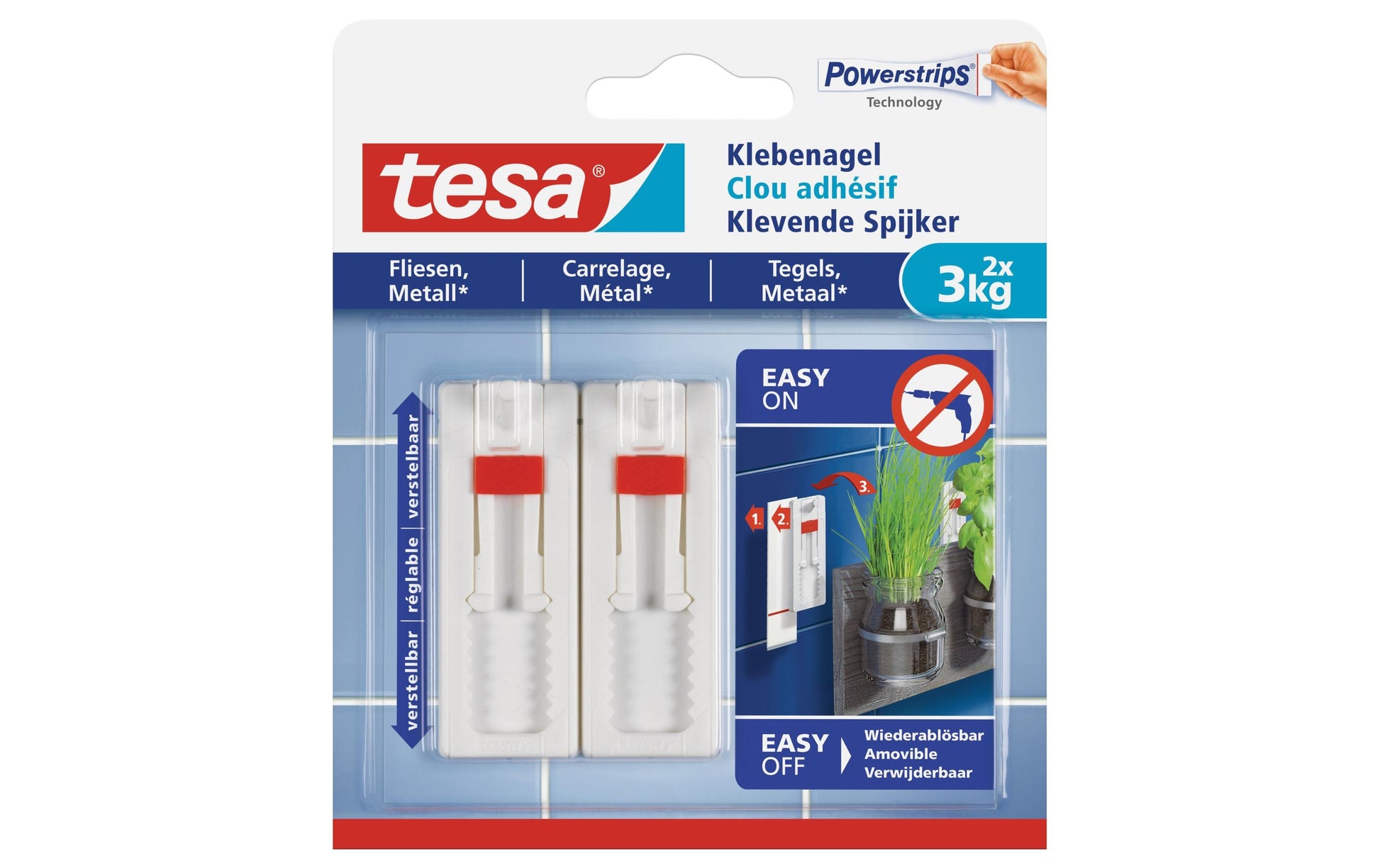 TESA Haken – weiss (3 kg) – für Fliesen und Metall – spurlos wiederablösbar, wiederverwendbar