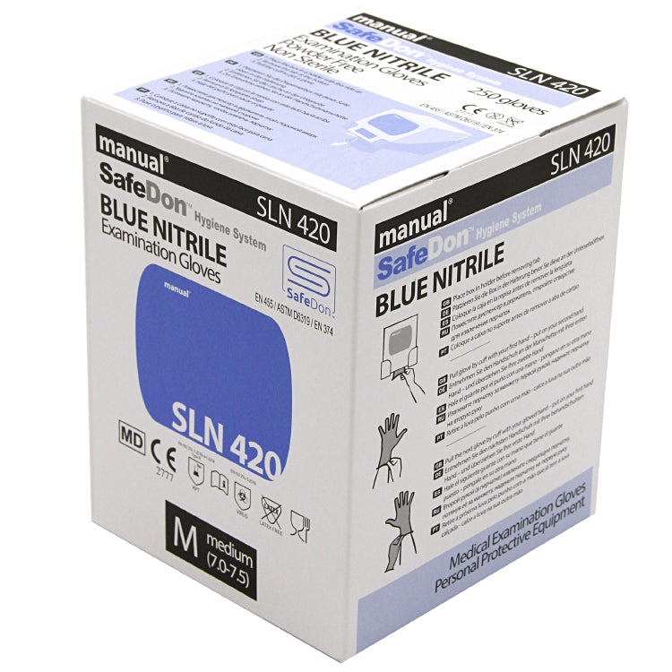 Safedon – Einweghandschuhe Nitril SLN 420 – M, 250 Stück Dispenser – Blau, EN ISO 374-1/374-5, EN 420