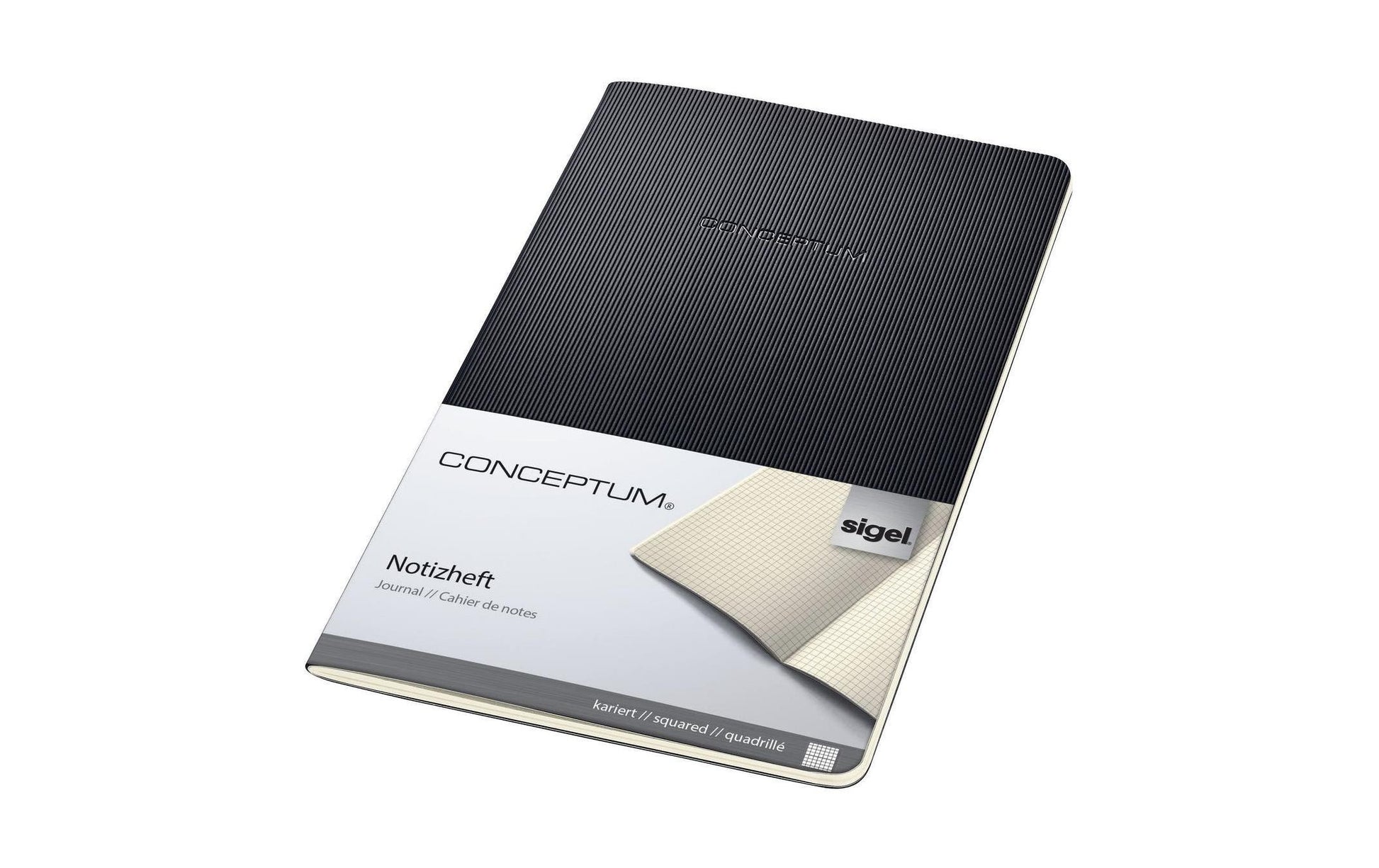 Sigel Notizheft, 135 × 210 mm, kariert, Fadenheftung, Softcover, 64 Seiten, 80 g/m² – schwarz
