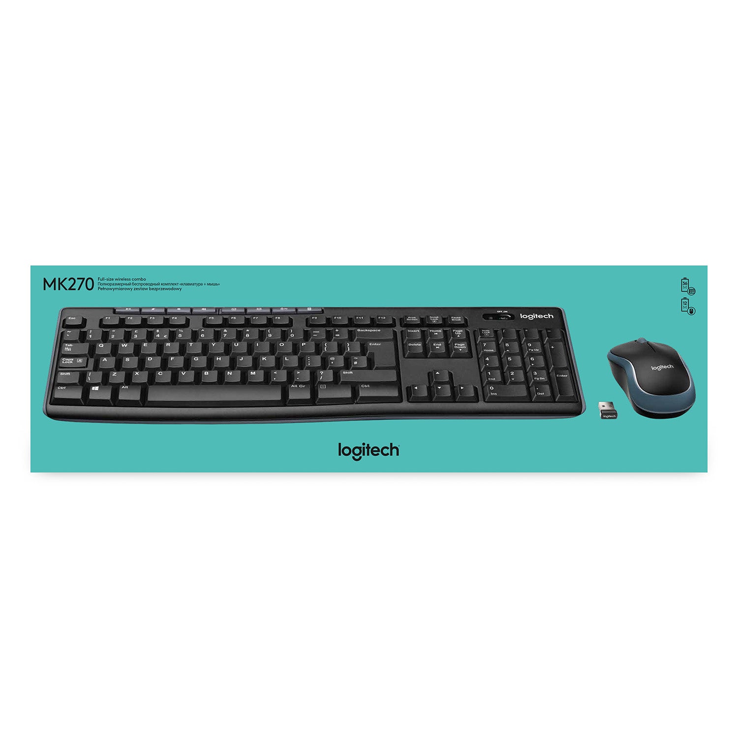 Logitech MK270 – Tastatur- und Maus-Set – AZERTY (BE) – RF 2,4 GHz, Full-Size, USB-A Nano, Schwarz