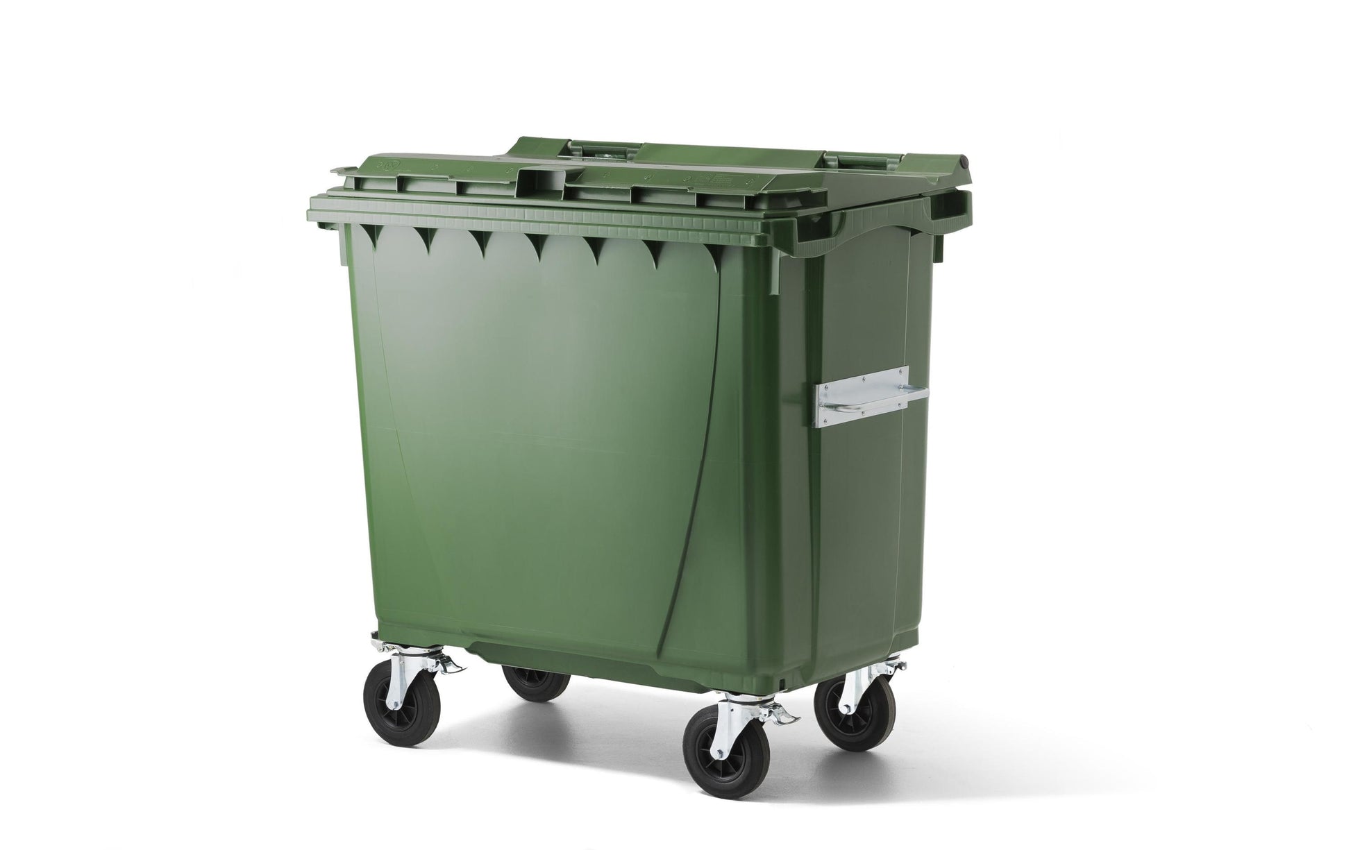 Verwo Abfallcontainer – 770 l – mit Deckel – Kunststoff, Grün – B × H × T 1340 × 1310 × 780 mm