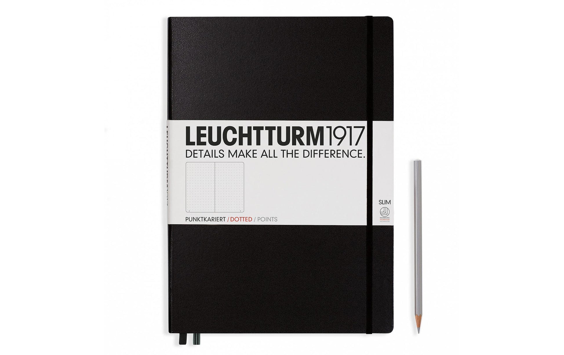 Leuchtturm Notizbuch – A4+ – 121 Seiten – 100 g/m² – Hardcover, Einstecktasche, Lesezeichen – Schwarz