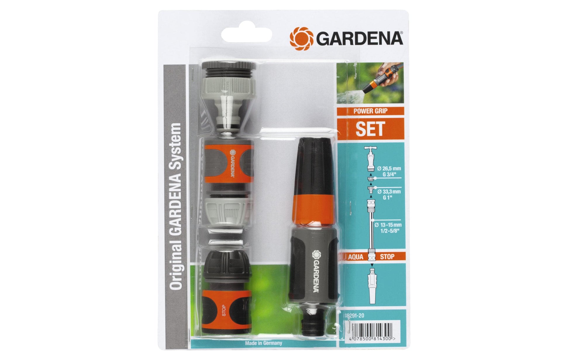 Gardena Garten-Wassersprühdüse – stufenlose Flusskontrolle, frostgeschützt, für 1/2", 5/8", 3/4", grau/orange