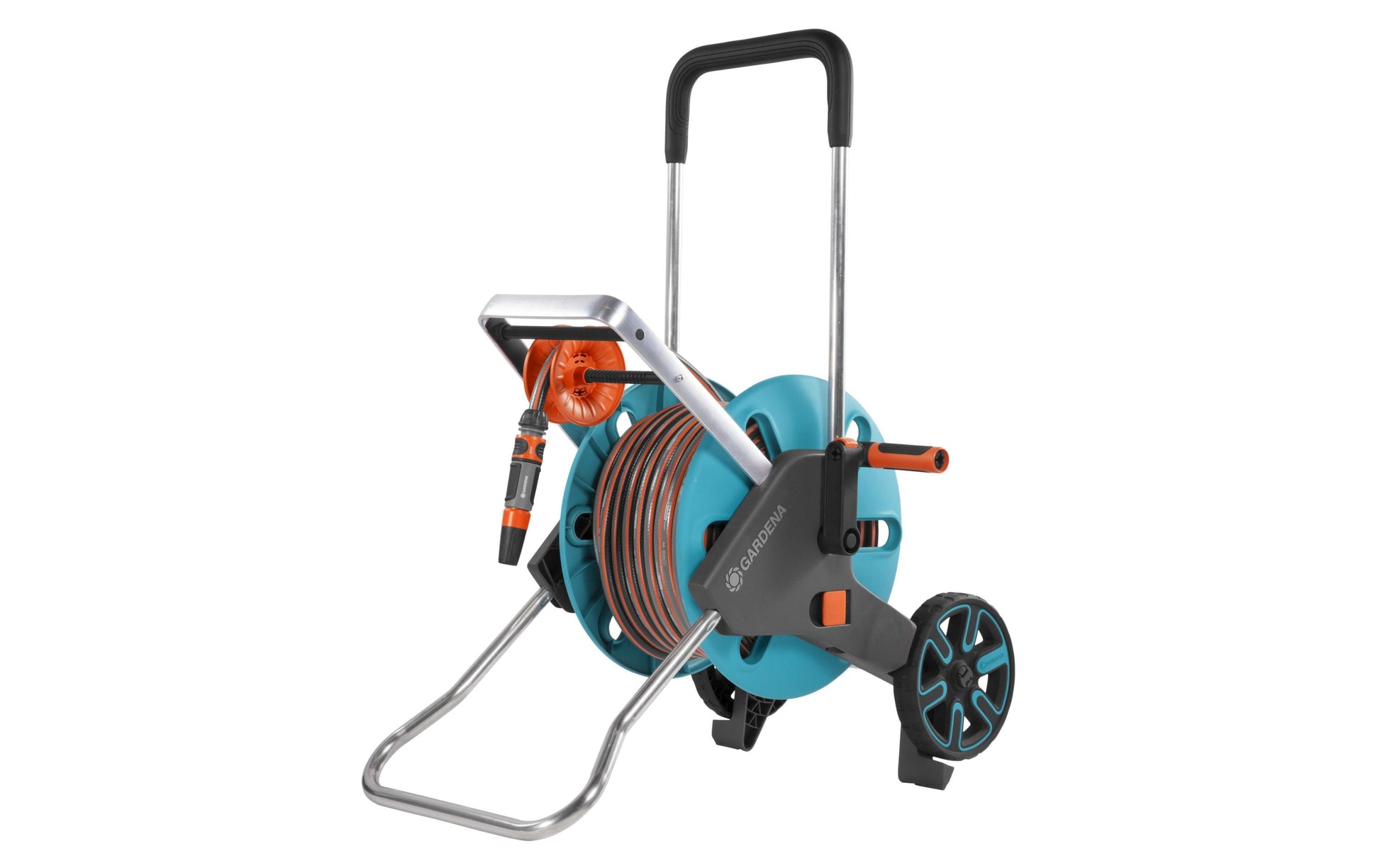 Gardena Schlauchwagen AquaRoll M Easy Set – 25 m Schlauch, Ø 15 mm, mit Sprühdüse