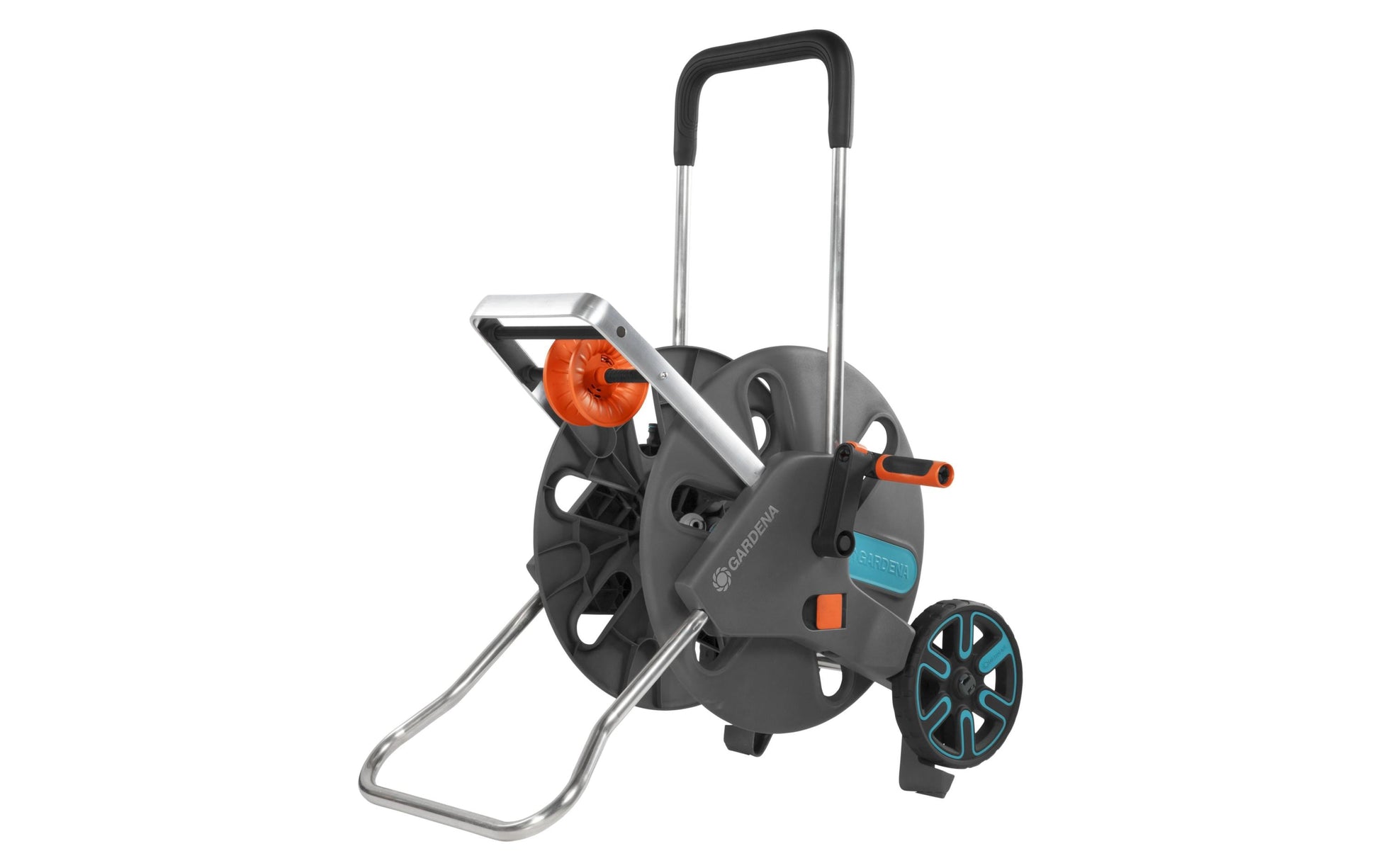 Gardena AquaRoll L Easy Schlauchwagen 100 m – manuell, mit 2 Rädern, schwarz/türkis, für 13/15/19 mm Schläuche