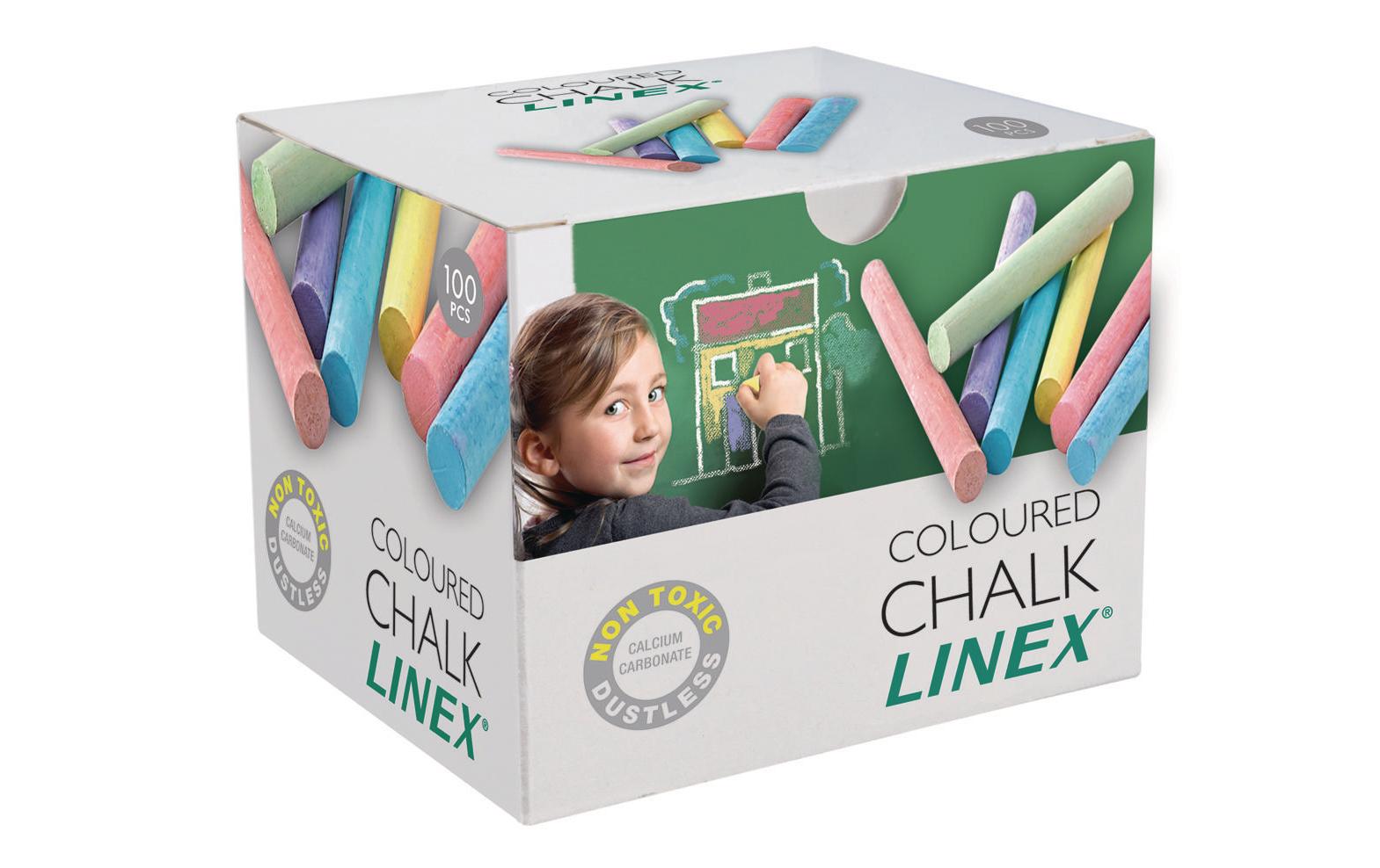 Linex Tafelkreide – Rund, 5 Farben, 100 Stück, staubfrei