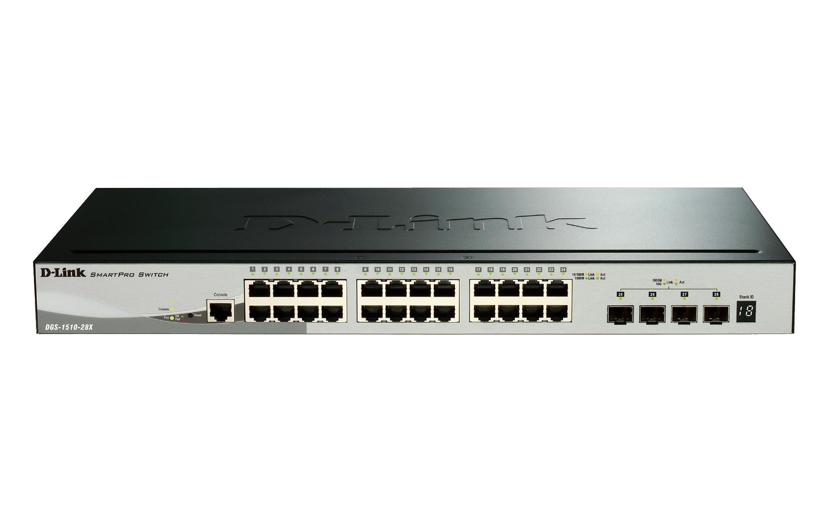 D-Link DGS-1510-28X/E – Managed L3 Switch – 24× 1G, 4× SFP+, 19"