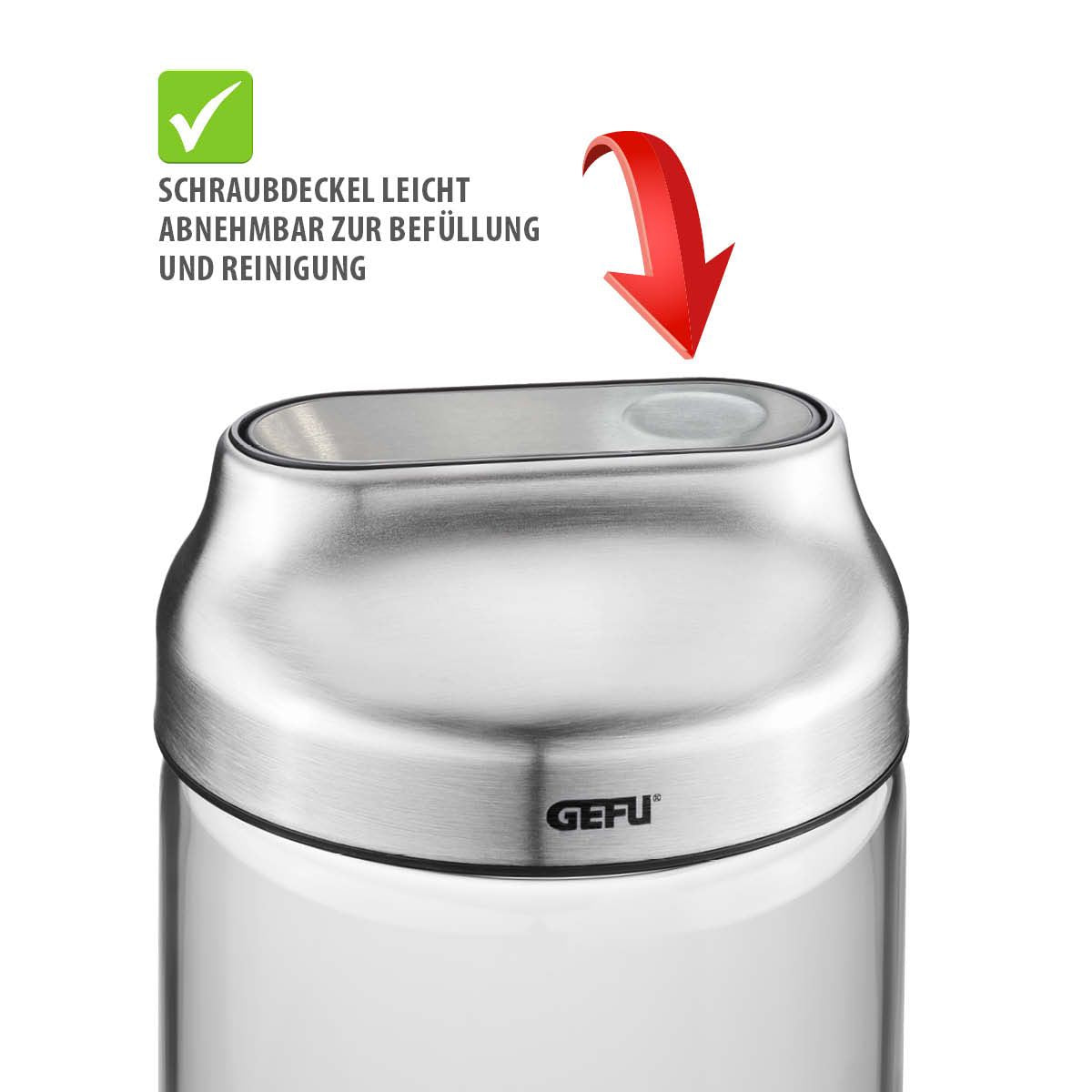 GEFU Vorratsdose 700 ml, Ø 10 × 17,4 cm, Borosilikatglas/Edelstahl, transparent