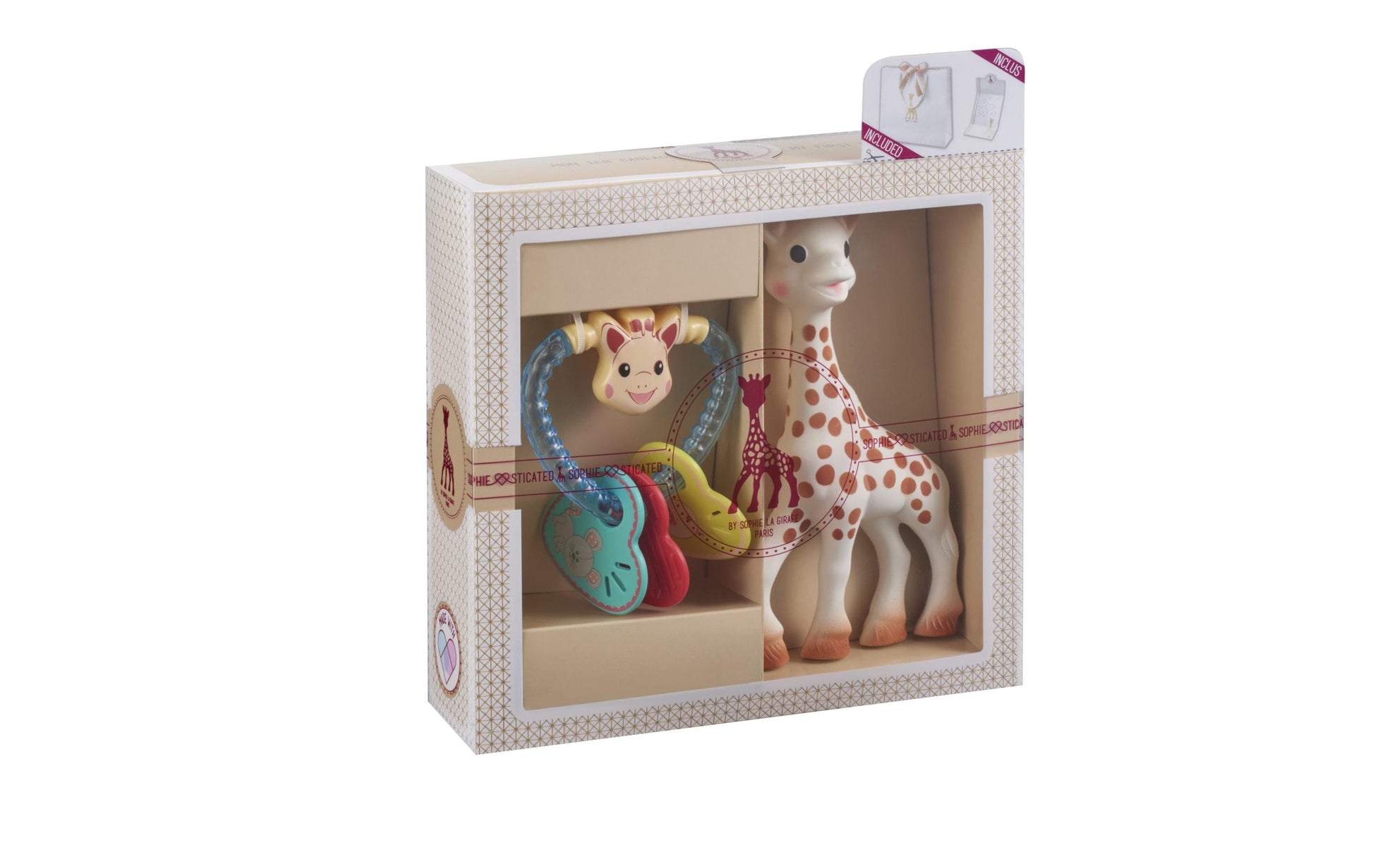 Sophie la girafe Plüschtier – mit Rassel – 22,5×21,5×6 cm – 1 Stück – ab 0 J. – Kautschuk – mehrfarbig