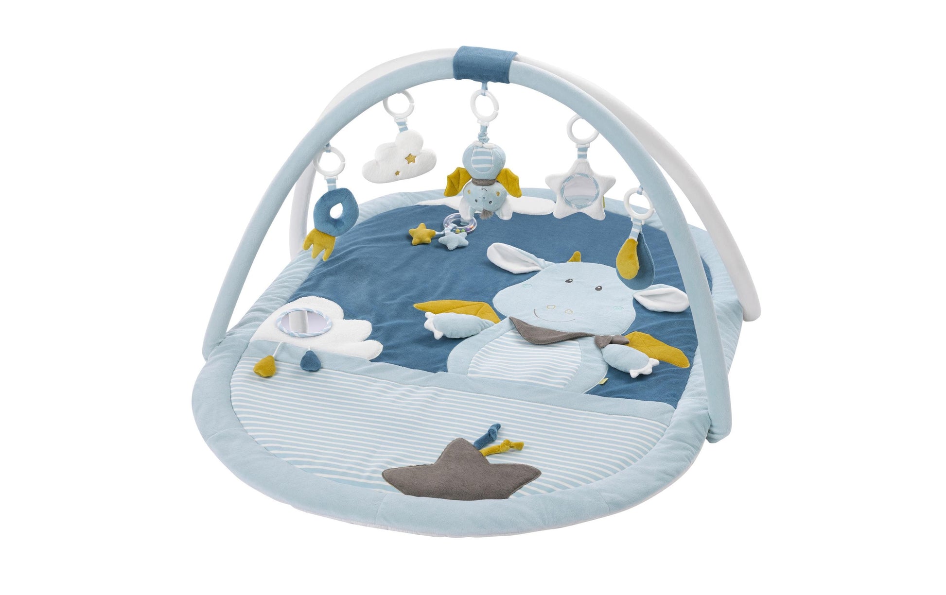 Fehn Little Castle Krabbeldecke mit Spielbogen – 110 × 85 cm – ab 0 Jahren – Plüsch – Blau