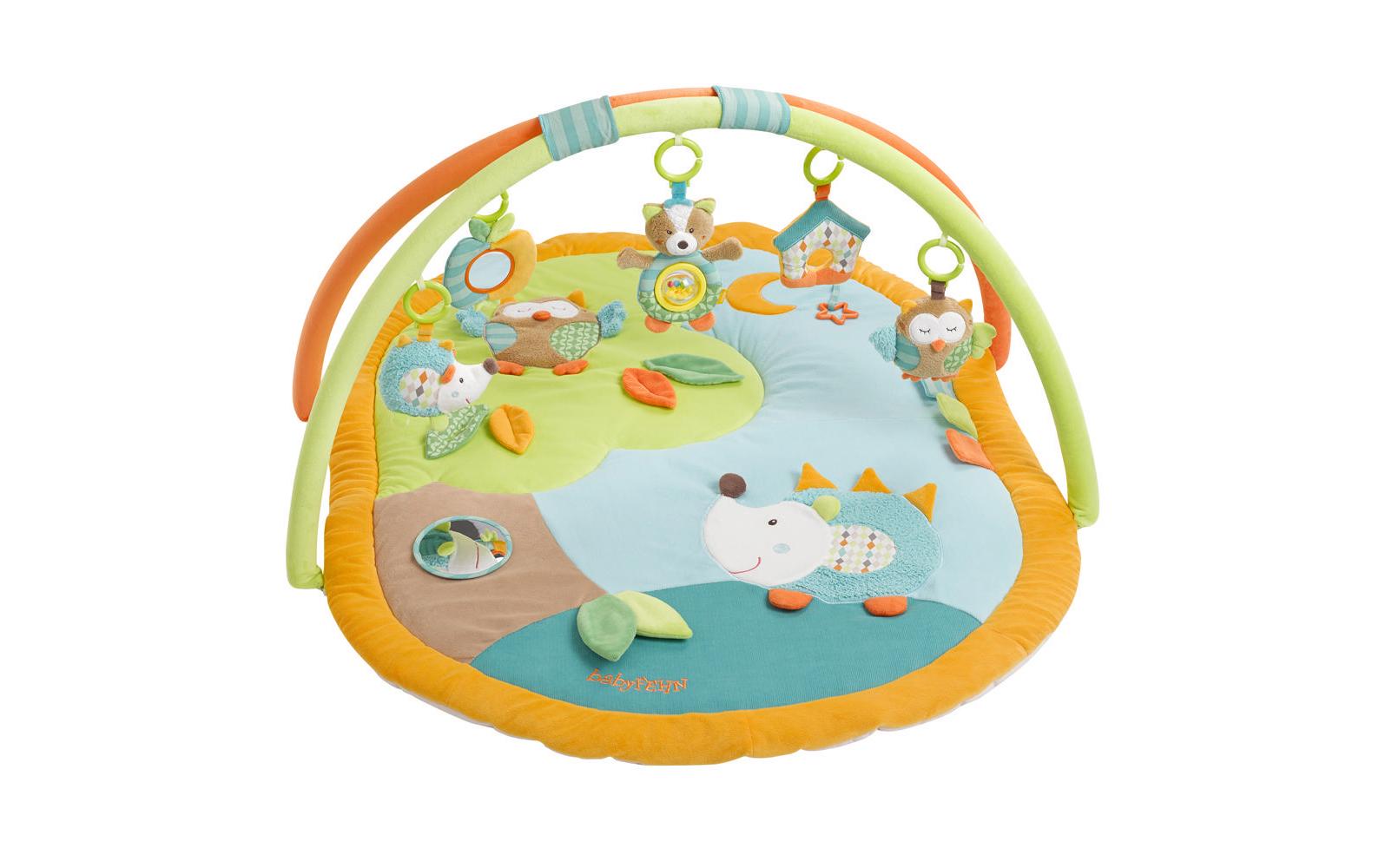 Fehn Krabbeldecke mit Spielbogen – 105 × 80 cm – 5 Stofftiere, Spiegel – ab 0 J. – mehrfarbig