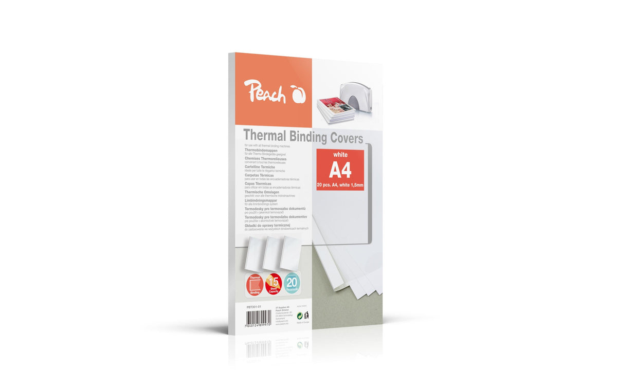 Peach Thermobindemappe – A4 – Rücken 1,5 mm – bis 15 Blatt, weiss – 20 Stk.