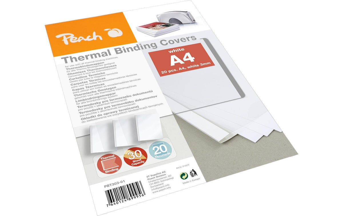 Peach Thermobindemappe – A4 – Rücken 3 mm – bis 30 Blatt, Weiss – 20 Stk.
