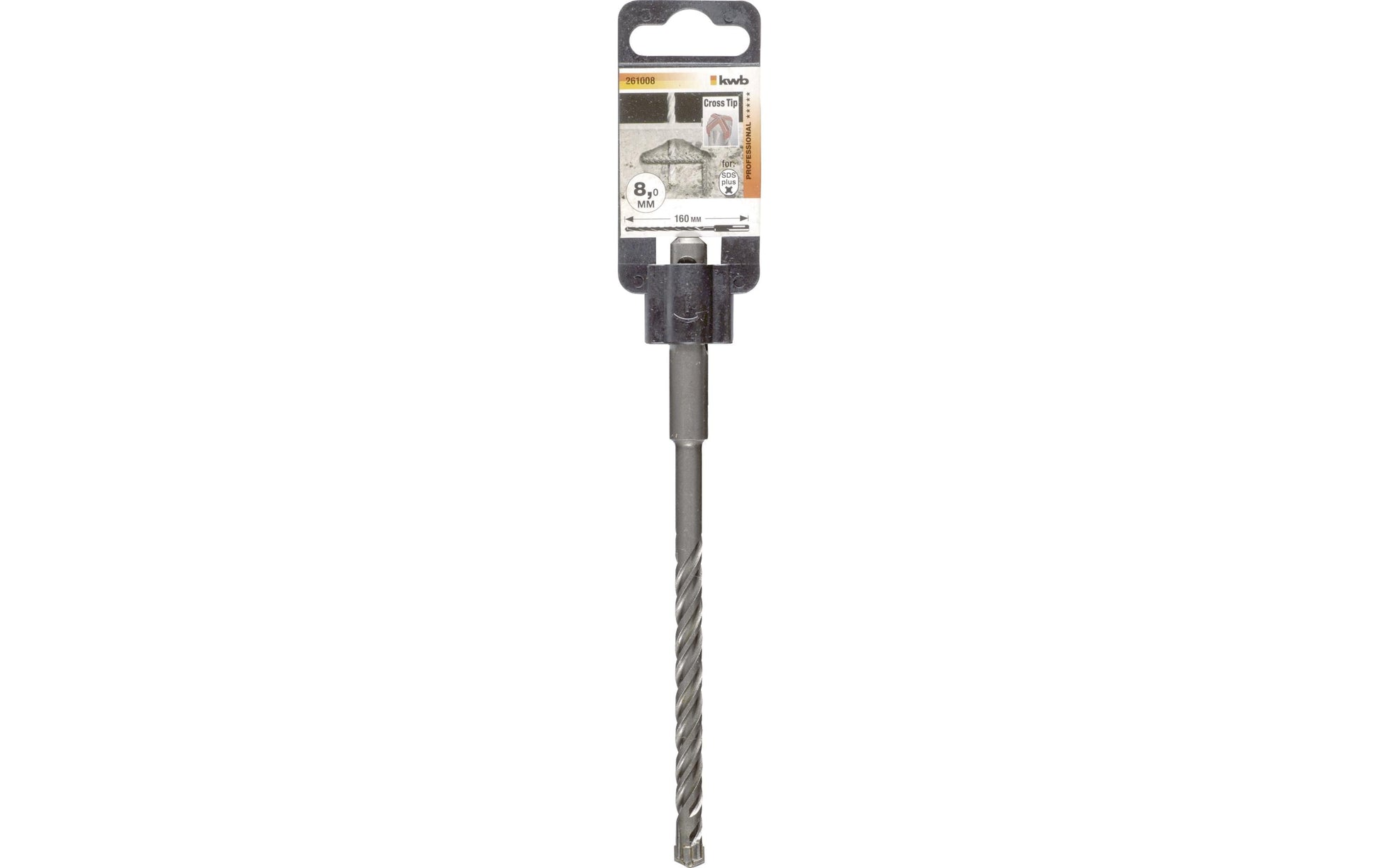kwb Hammerbohrer 8 × 160 mm Hartmetall SDS Plus – für Mauerwerk & Beton – 1 Stück – 4-Schneider