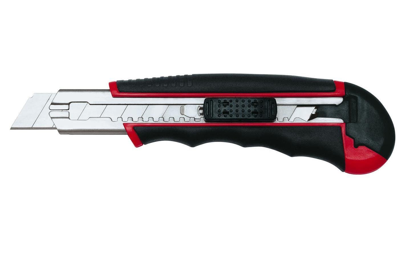 Wedo Profi-Cutter Auto-Load – 18 mm Abbrechmesser, ABS-Kunststoff, einziehbar, inkl. 6 Klingen, schwarz/rot
