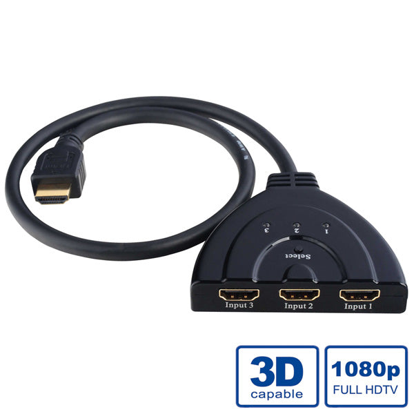 VALUE HDMI Switch, 3× HDMI In / 1× HDMI Out, 1080p, Umschaltung per Taster, Schwarz