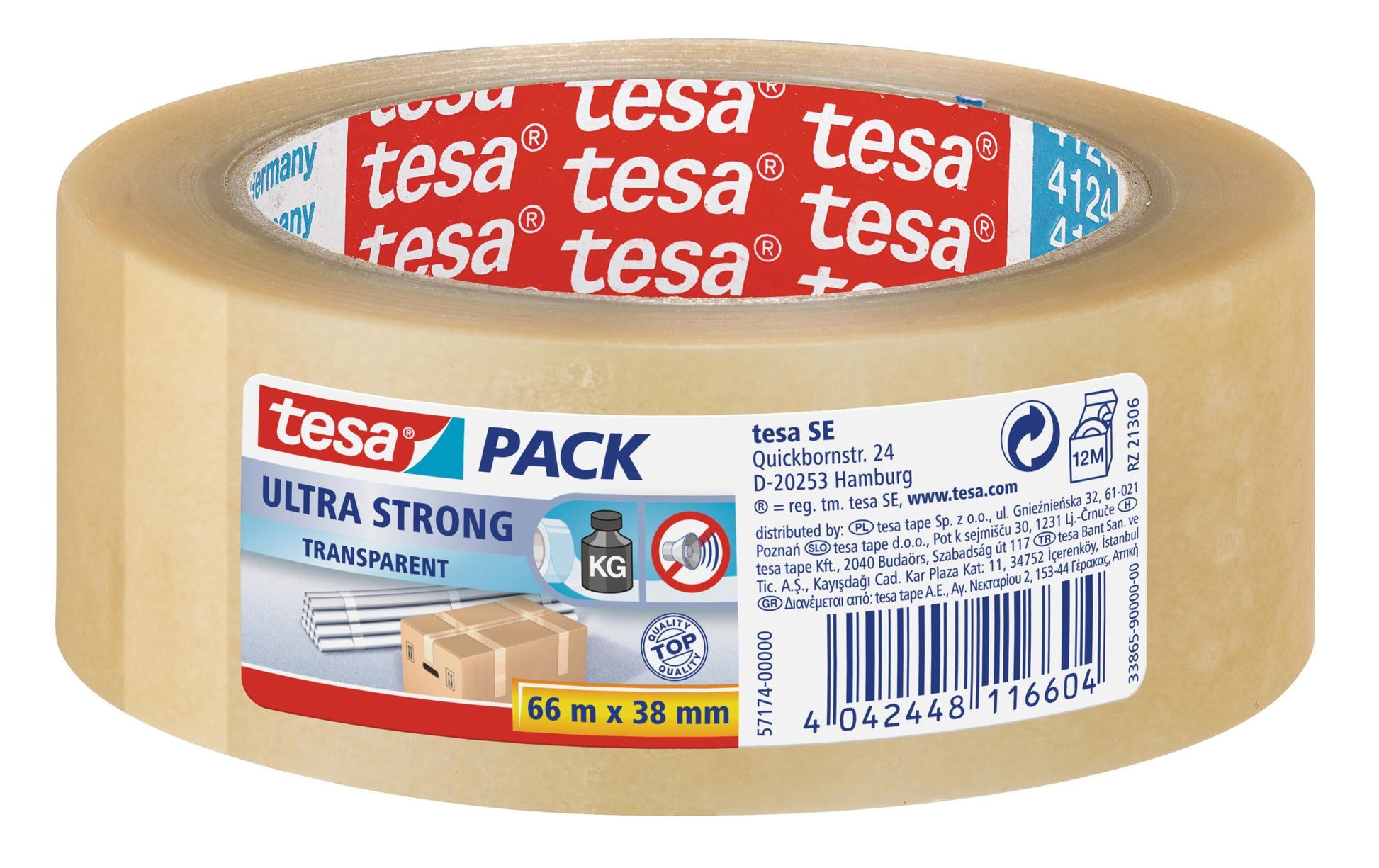 tesa Vinylband – 38 mm × 66 m, transparent, stark