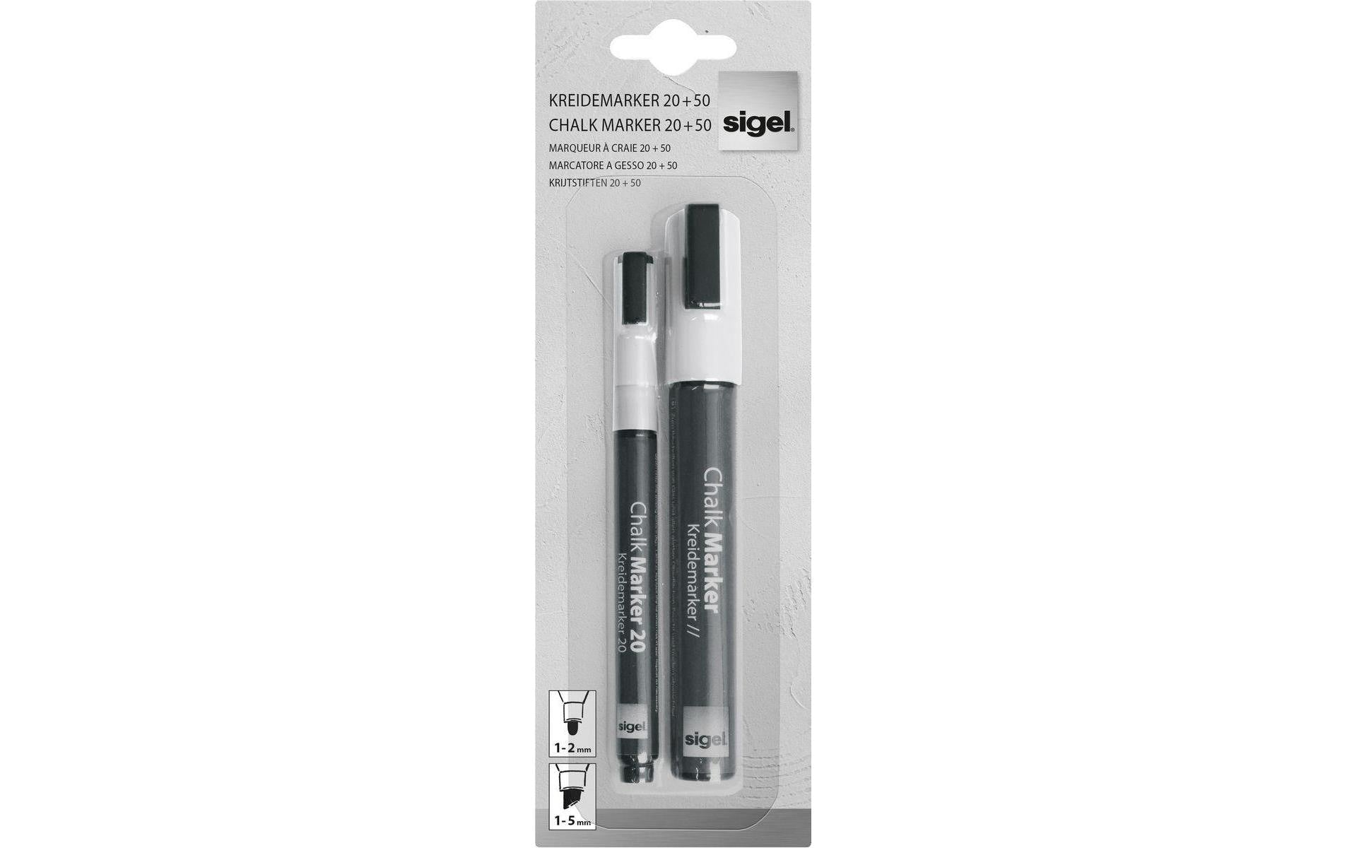 Sigel BA176 Kreidemarker – Rund/Keil 1–5 mm – 2er-Set, Weiss